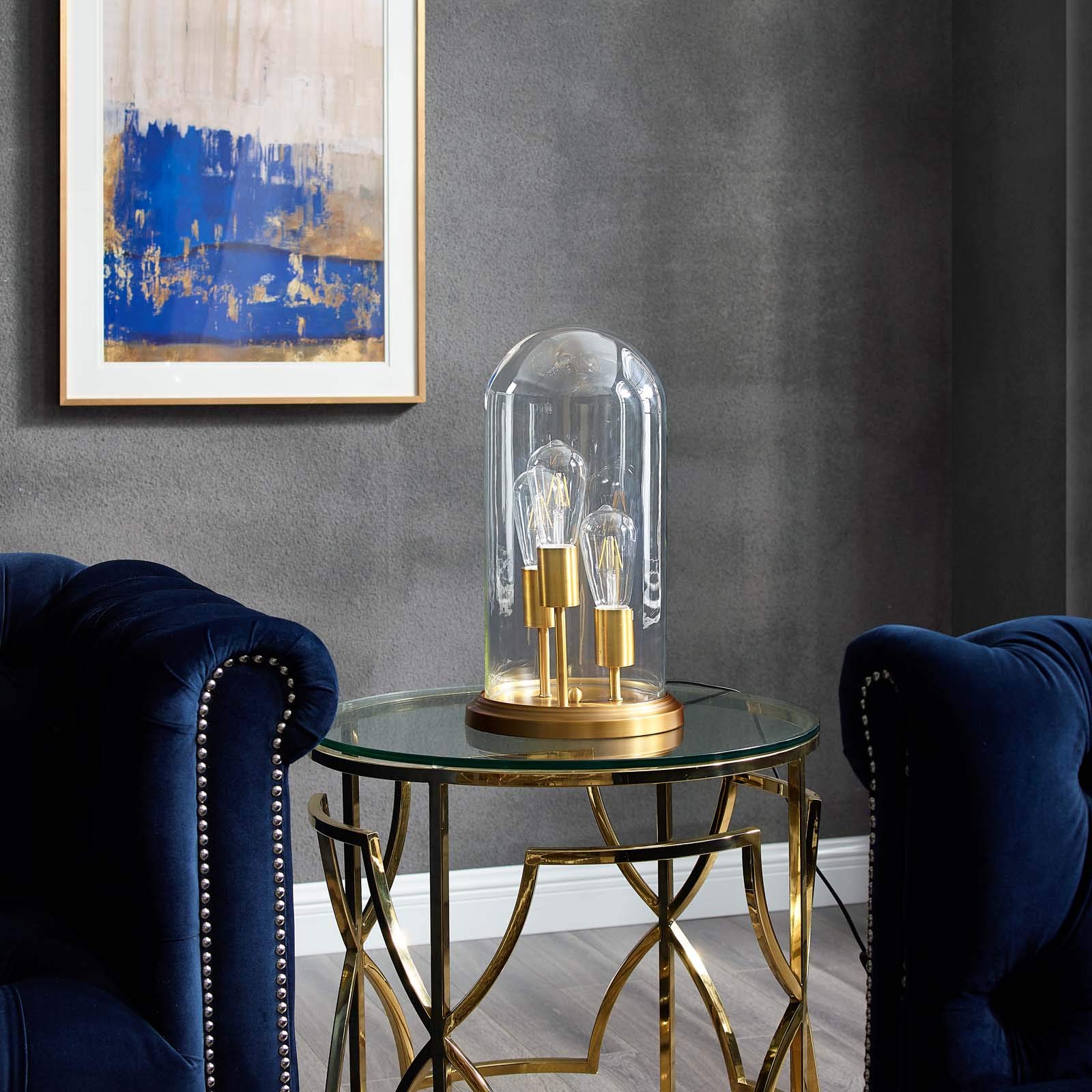 Modway Admiration Vintage Brass Metal and Glass Cloche End Table Lamp