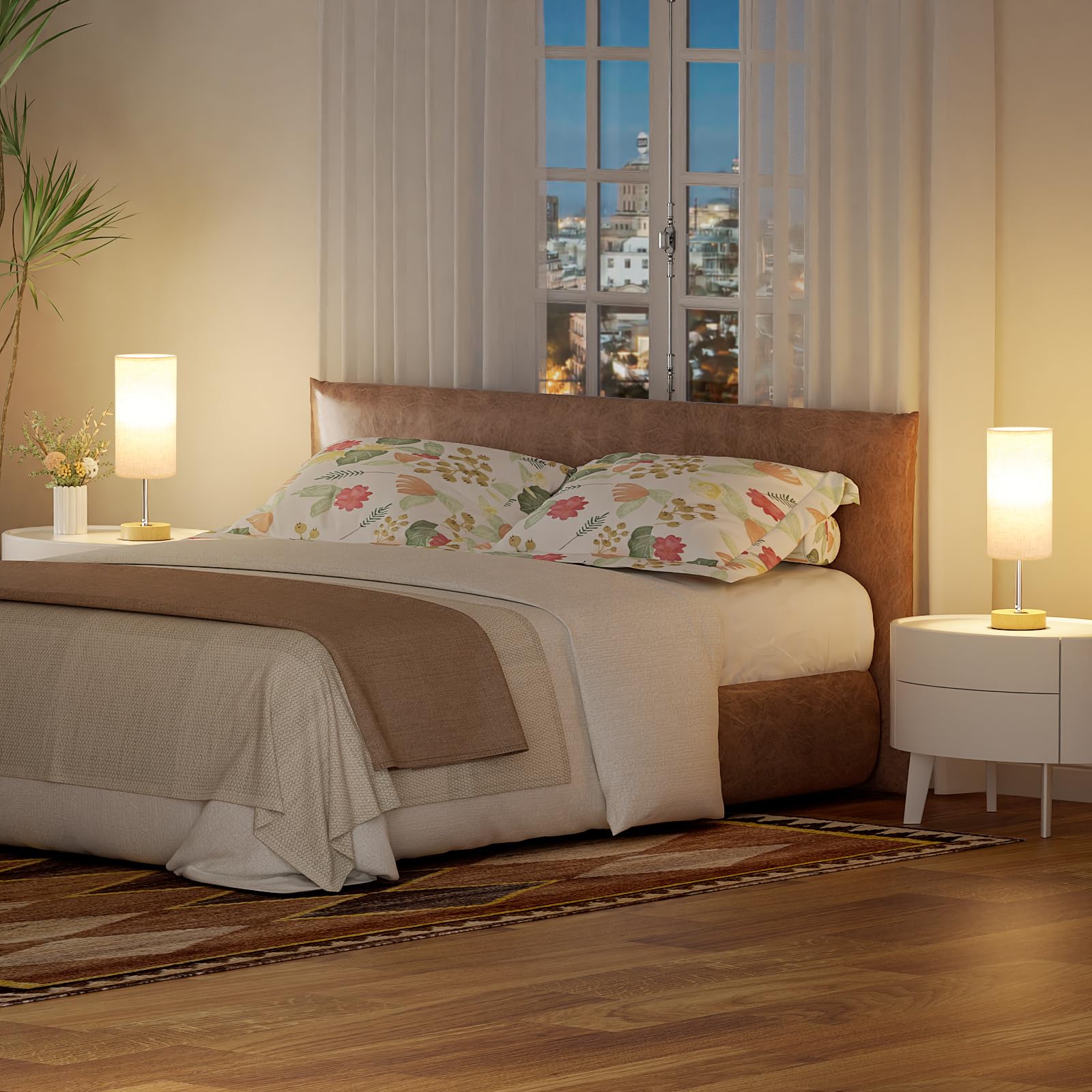 Touch Bedside Lamps Set Of 2-3 Way Dimmable Table Lamps For Bedroom, Nightstand Lamp With Wooden Charging Station For Kids Room