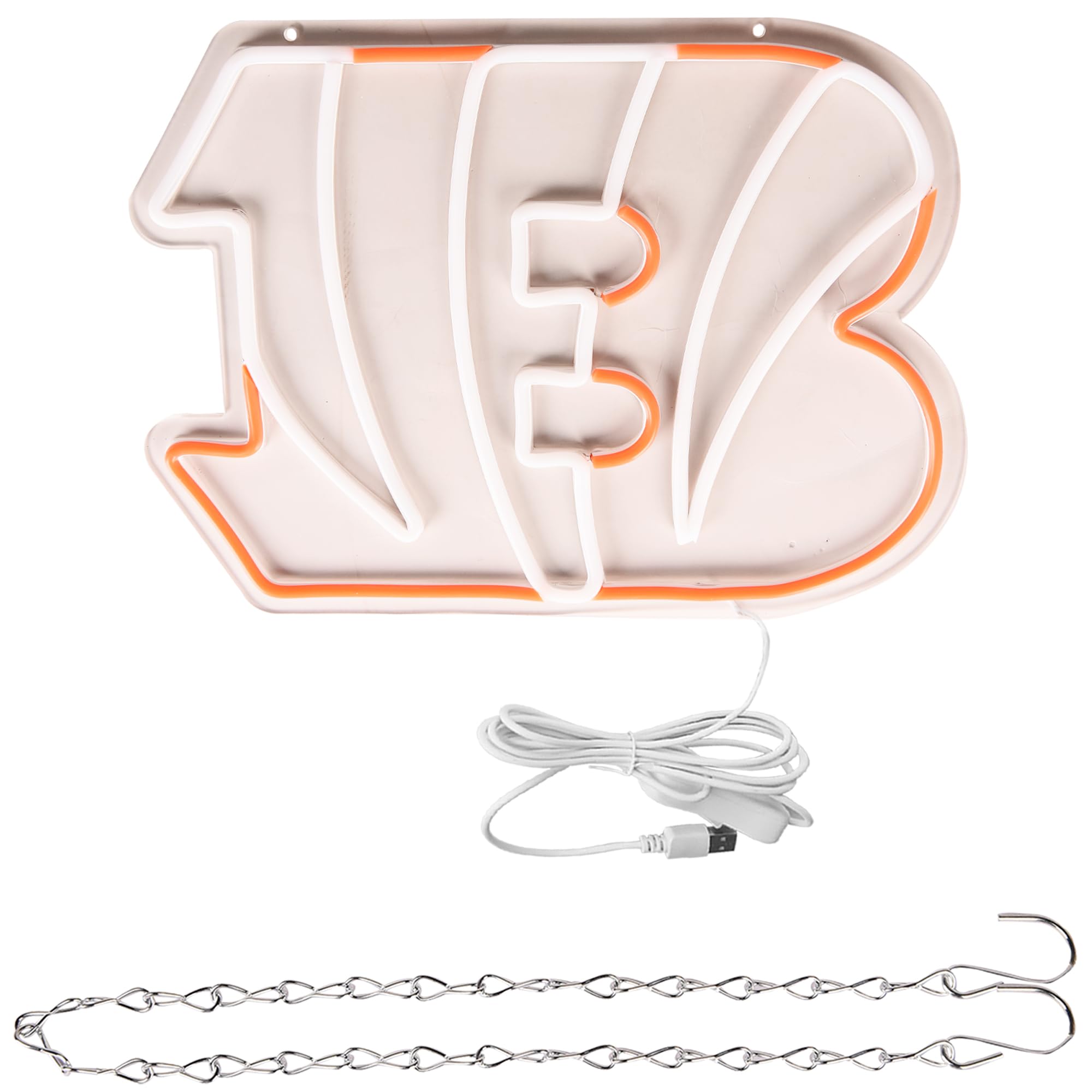 Brineon Football Neon Sign Wall Decor, Dimmable Acrylic Light, 16.1"x11.8", White Orange-Bengal for Man Cave & Rugby Fans