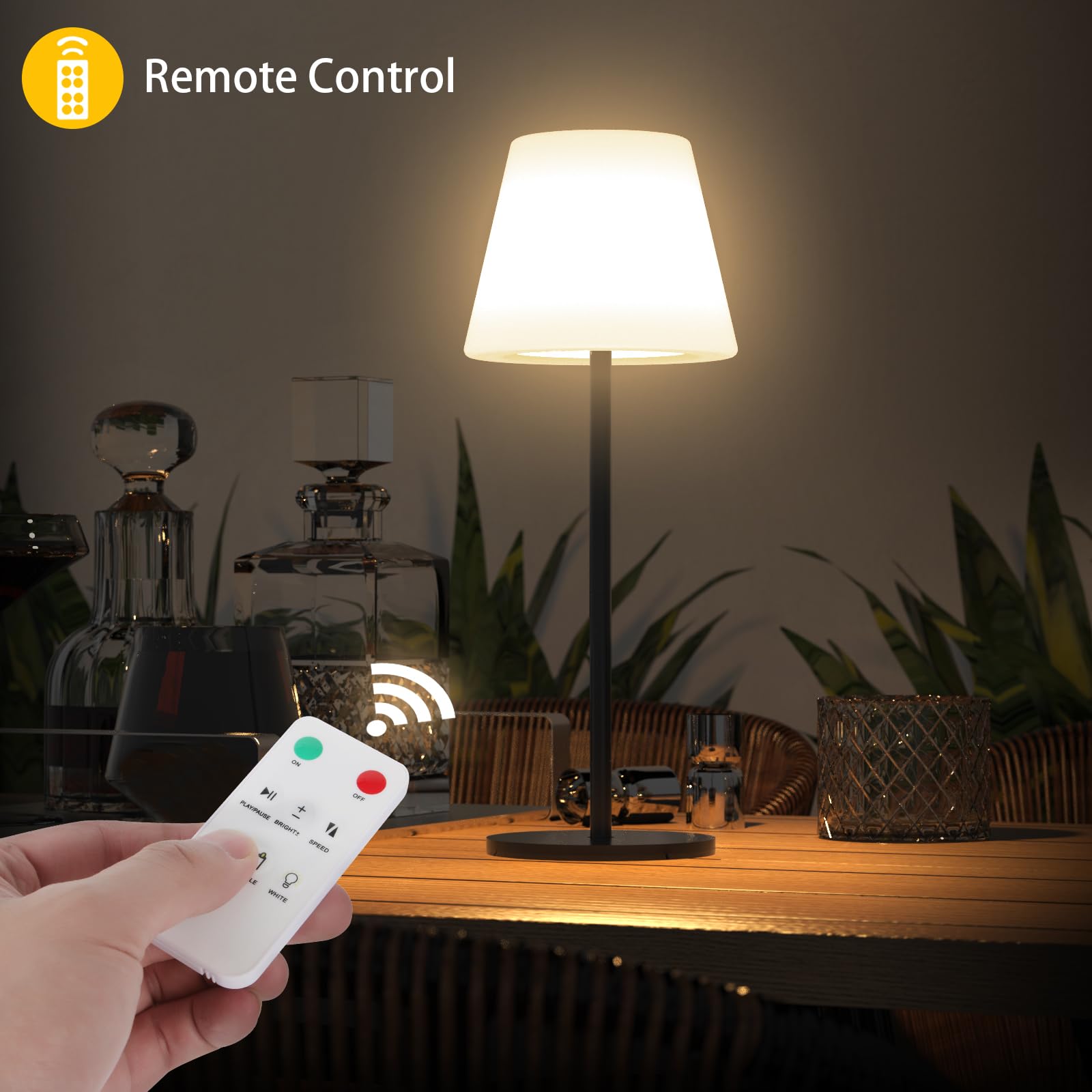 Gewiny Battery Operated Outdoor Table Lamp, Waterproof Dimmable Led For Patio, Garden, Camping