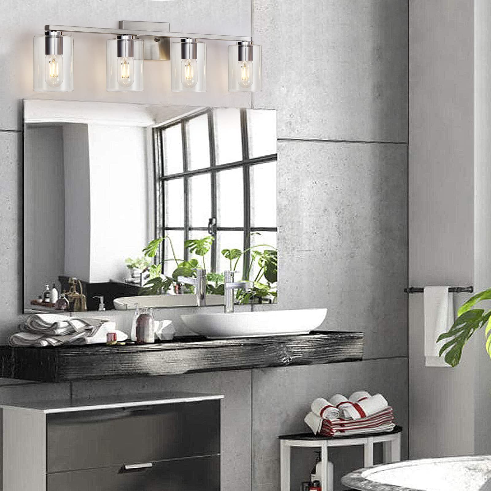 Drnanlit Brushed Nickel 4-Light Bathroom Vanity Light Fixture With Clear Glass Shades