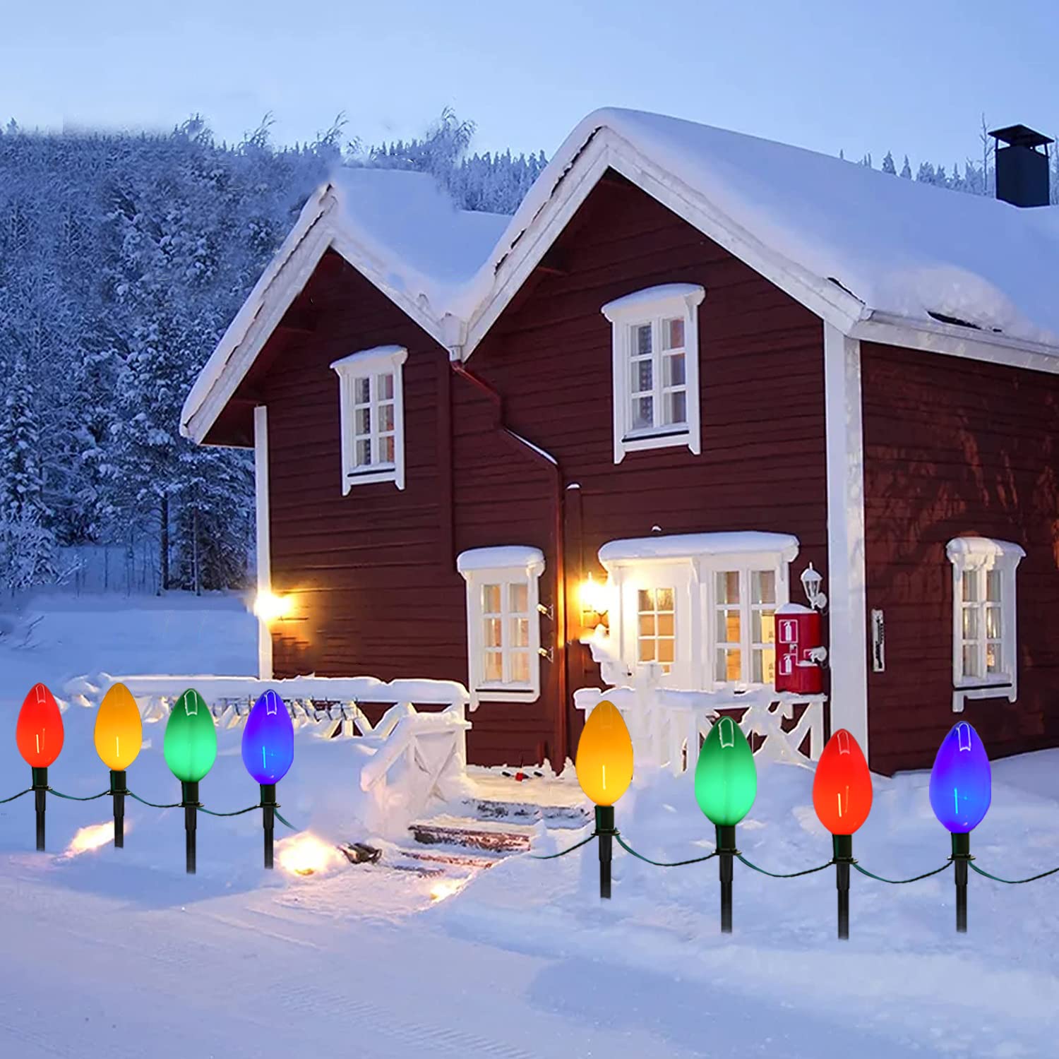Konictom Christmas Lights Jumbo C9 Outdoor Decorations, 7Ft Multicolor String Lights, 2 Pack