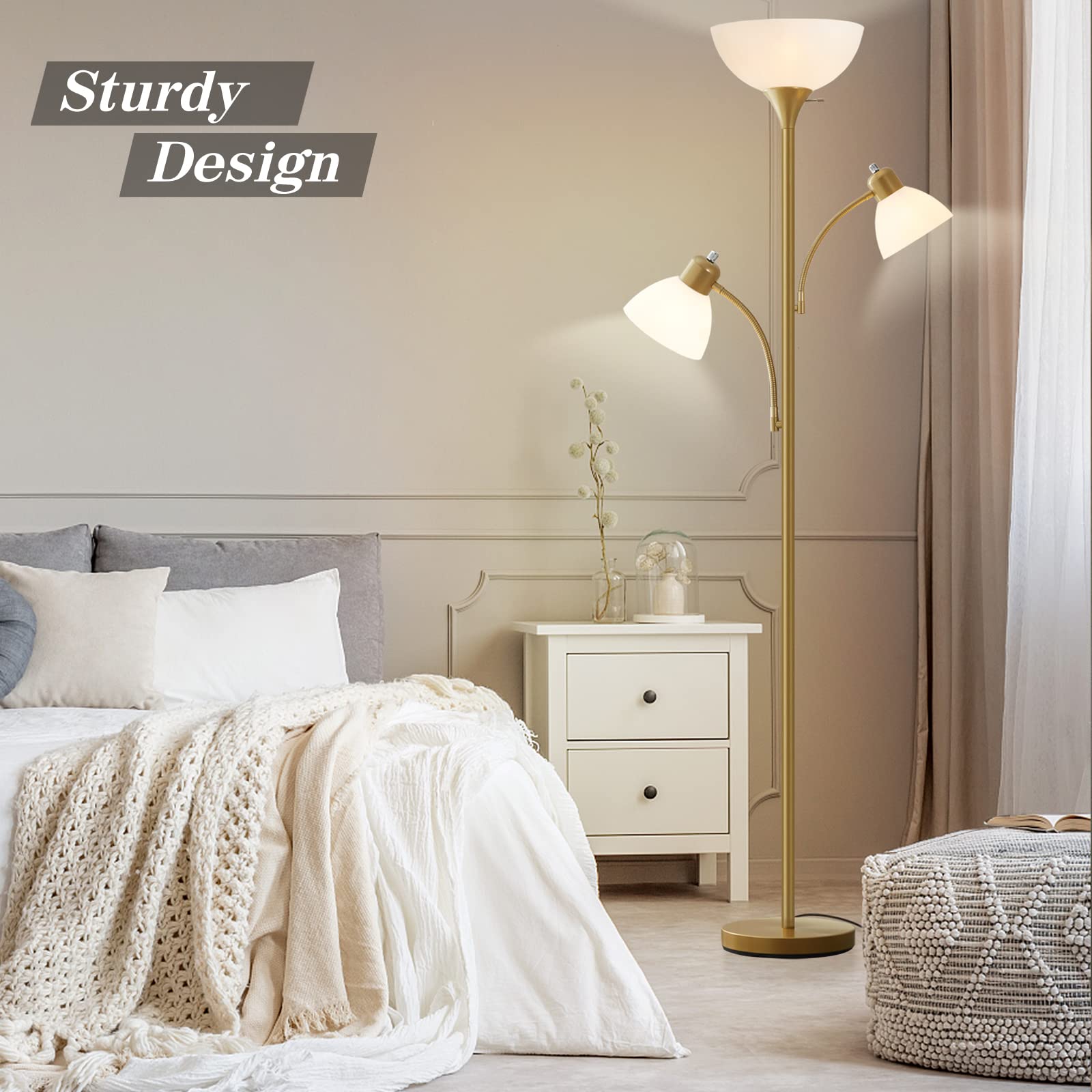 Luvkczc Floor Lamps For Living Room, 72'' Tall Standing Lamps, Torchiere Lamp With 8W Adjustable Reading Lights, Modern Bright F