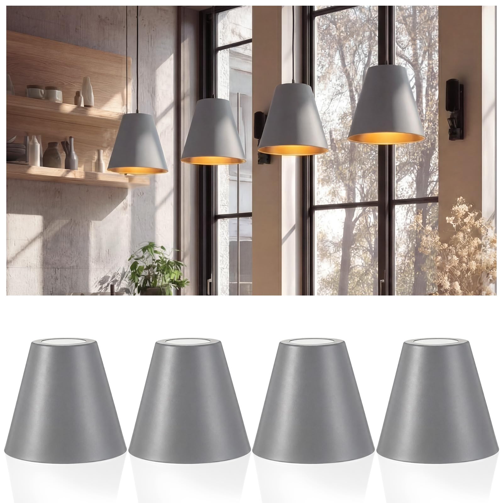 Retisee 4 Pcs Industrial Iron Lamp Shade, Industrial Vintage Metal Bulb Guard Pendant Light Covers Replacement Lampshade for Pen