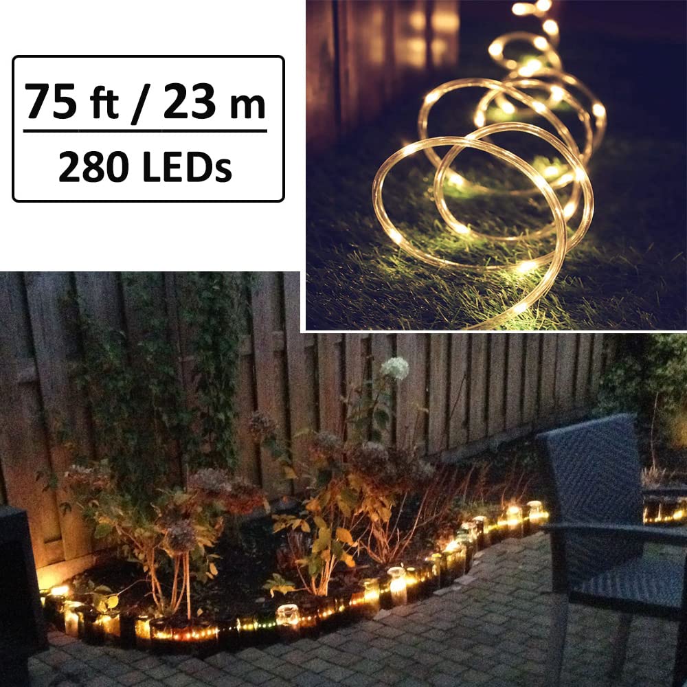 Solhice 75 Ft Led Rope Lights - Warm White, Waterproof, Remote Control, Timer For Outdoor/Indoor Decor