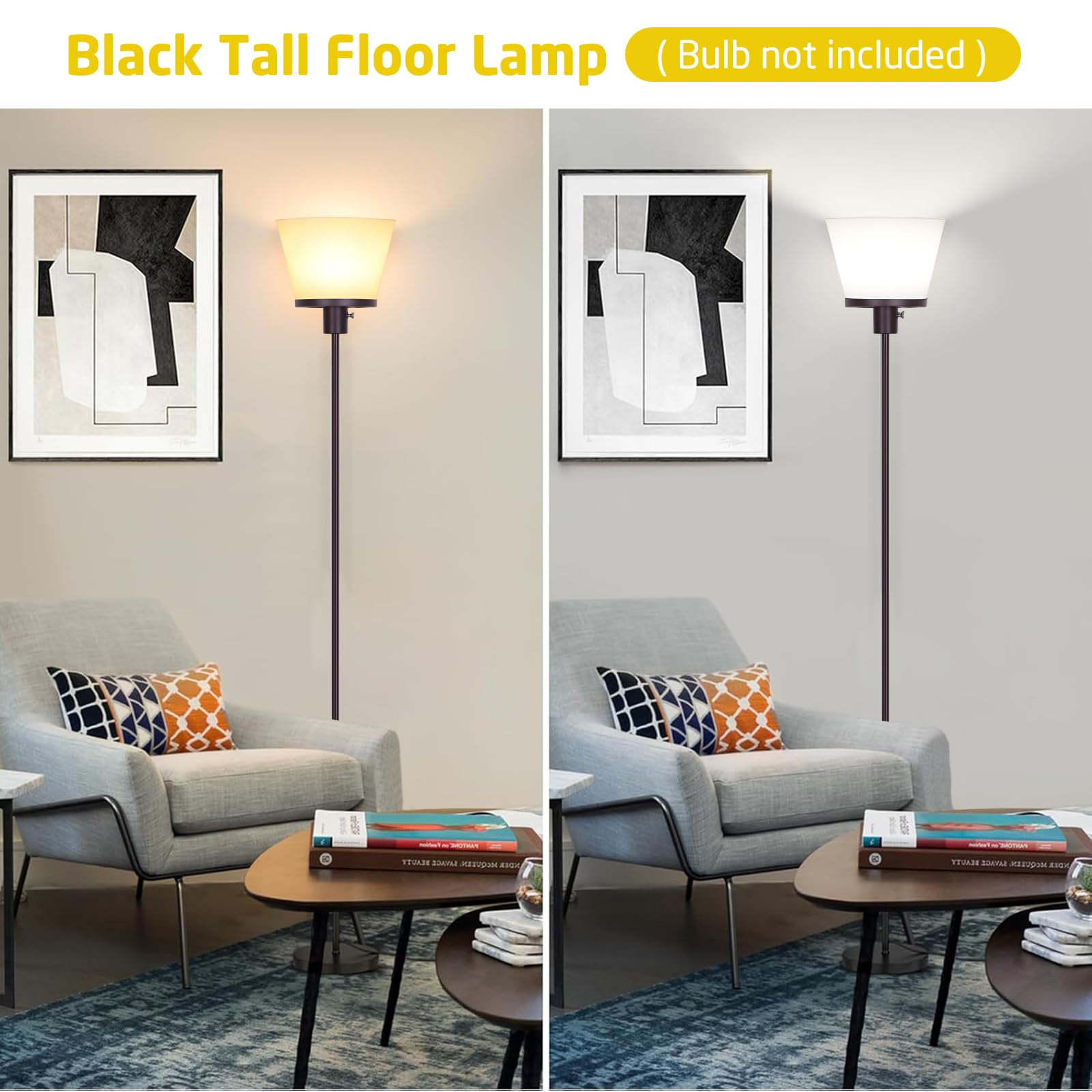 Kukobo Led Floor Lamp Tall Standing Lamp, Black Modern Torchiere Floor Lamps For Bedroom Living Room Office, Bright Floor Lamp W