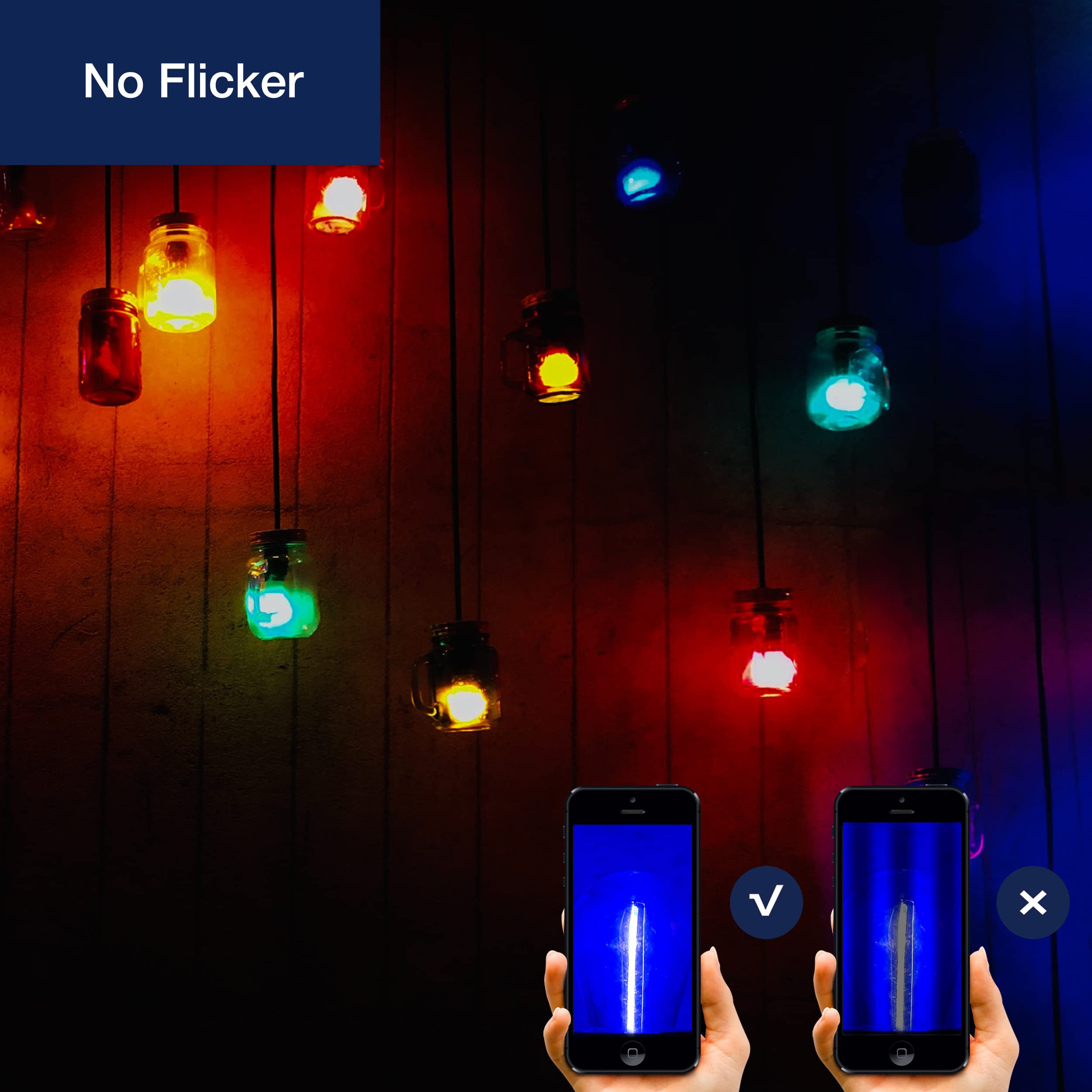 FLSNT 24-Pack S14 LED String Light Bulbs, Waterproof E26 Base, Multi-colored, Model DSS1405FIL-RGBW-24