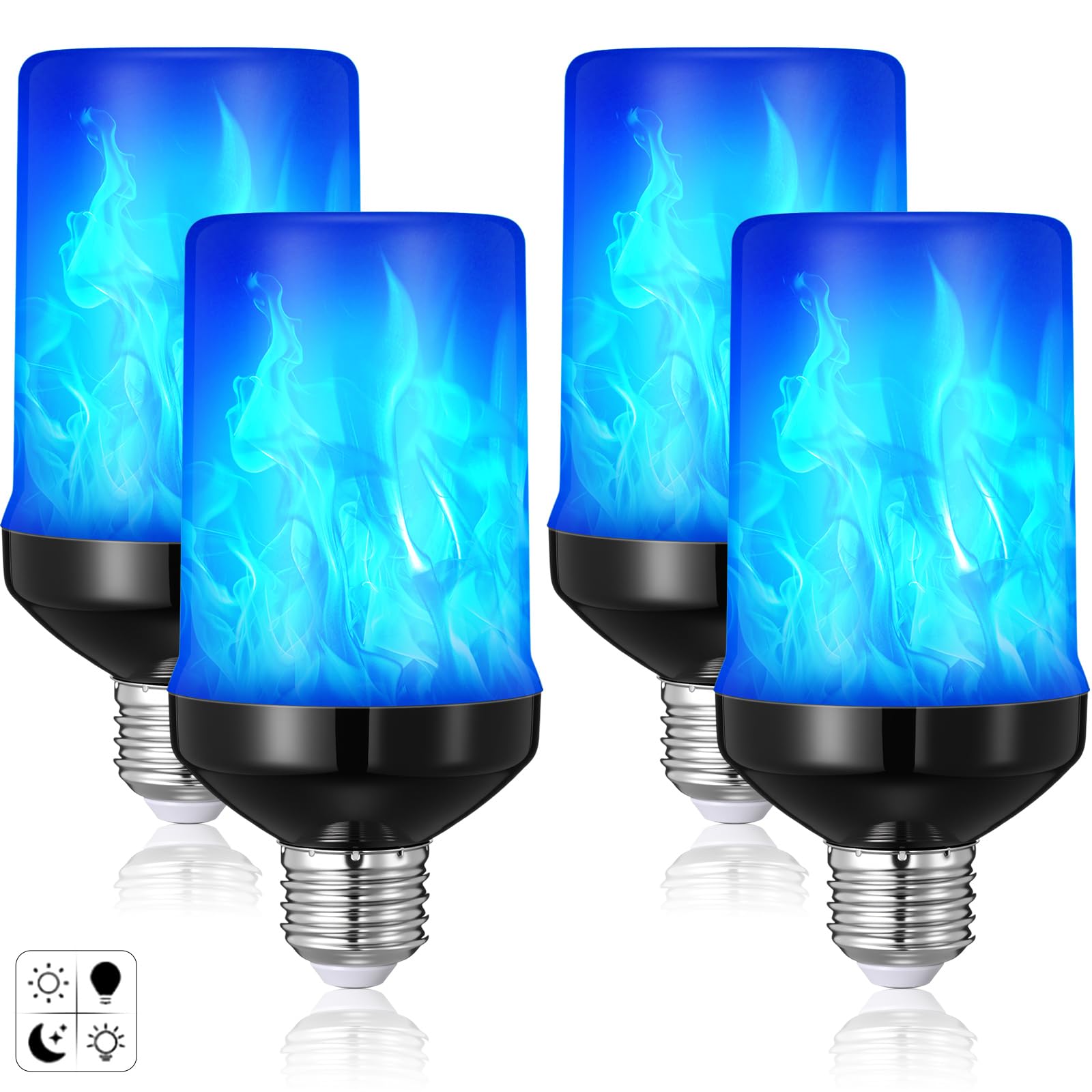 VIHOSE 4 Pack LED Flame Effect Light Bulbs Dusk to Dawn Sensor Light Bulb with E26 Base Flickering Flame with Upside Down Effect