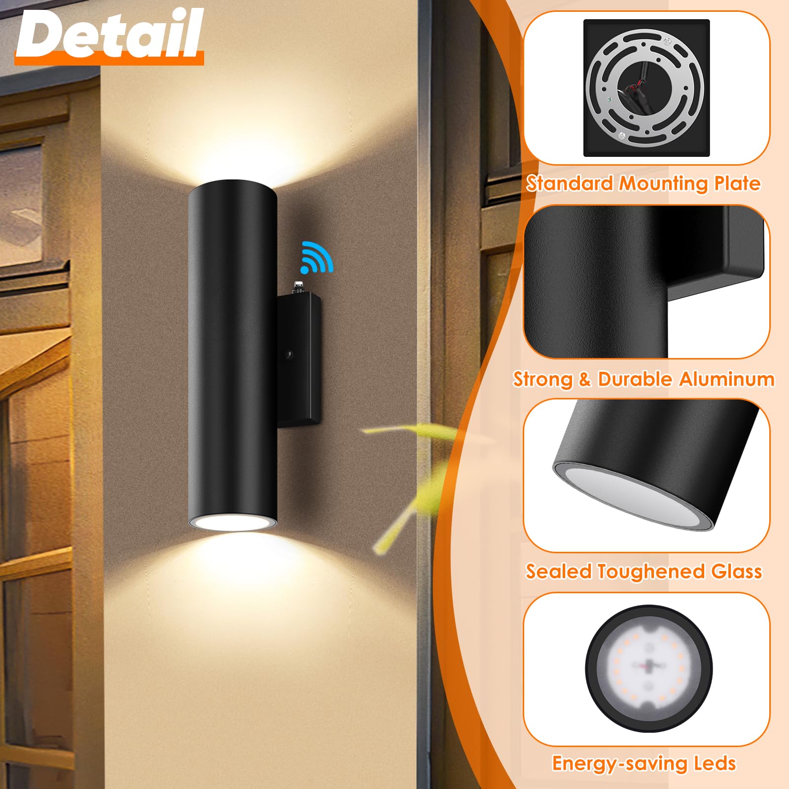 2-Pack Dusk To Dawn Led Outdoor Lighting, 12W Modern Outdoor Wall Light Fixtures, 2700K Porch Lights Wall Mount, Black Exterior