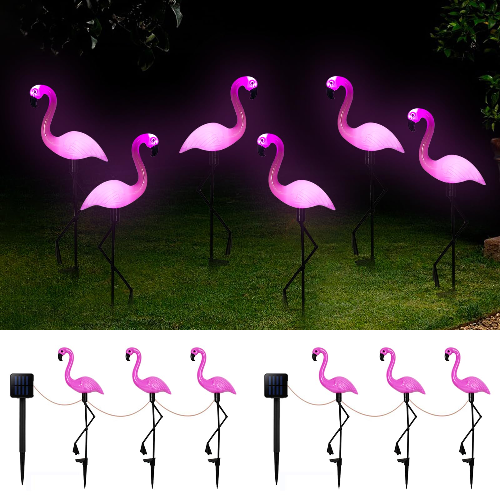 Ratopo Solar Flamingo Light 6 Pcs, Waterproof Solar Garden Lights Outdoor Decor, Pink Flamingo Garden Decor, Birthday Christmas New Home Gift, For Yard Lawn Walkway Pathway