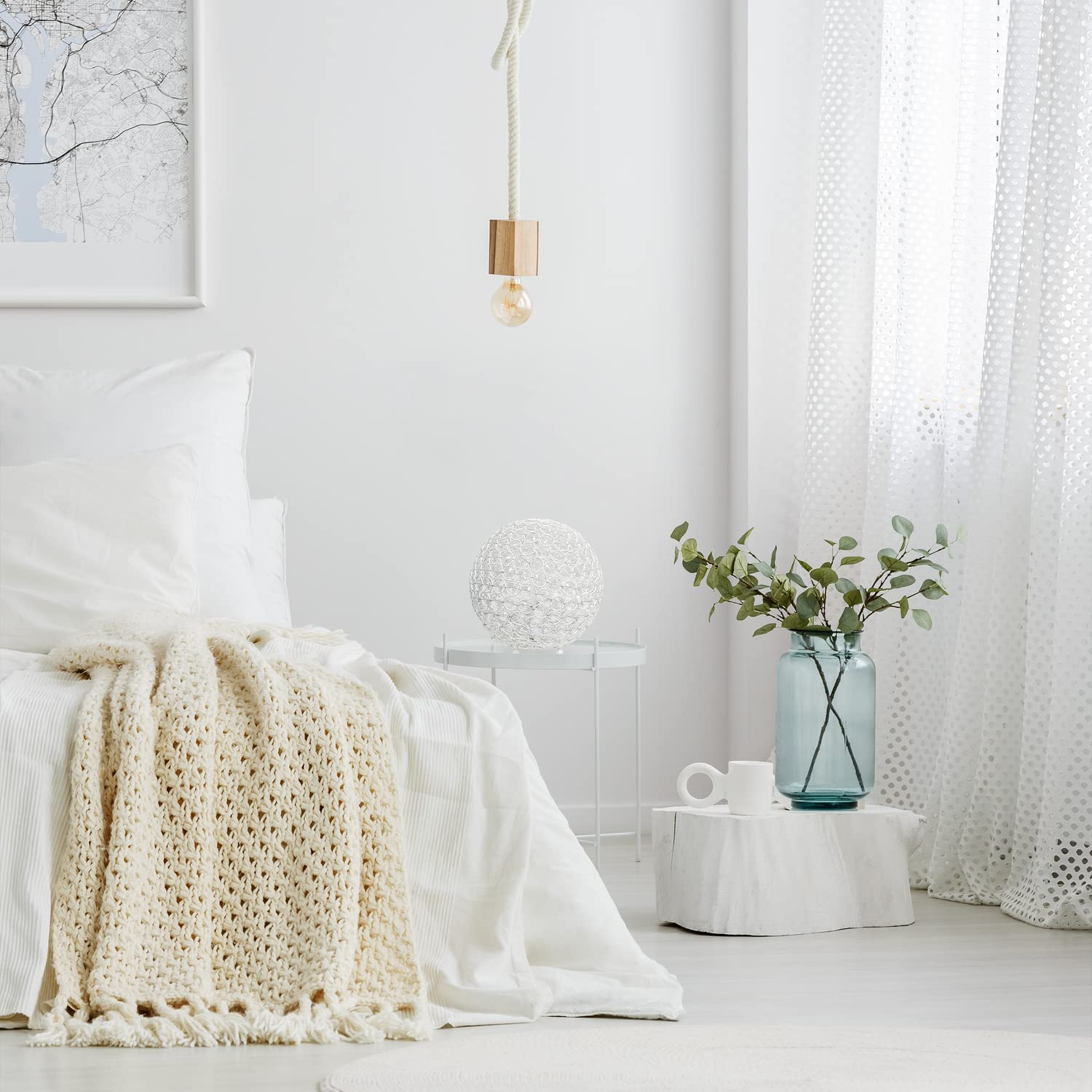 Lalia Home 10&quot; White Metal Crystal Table Lamp - Contemporary Glam Round Sphere Design