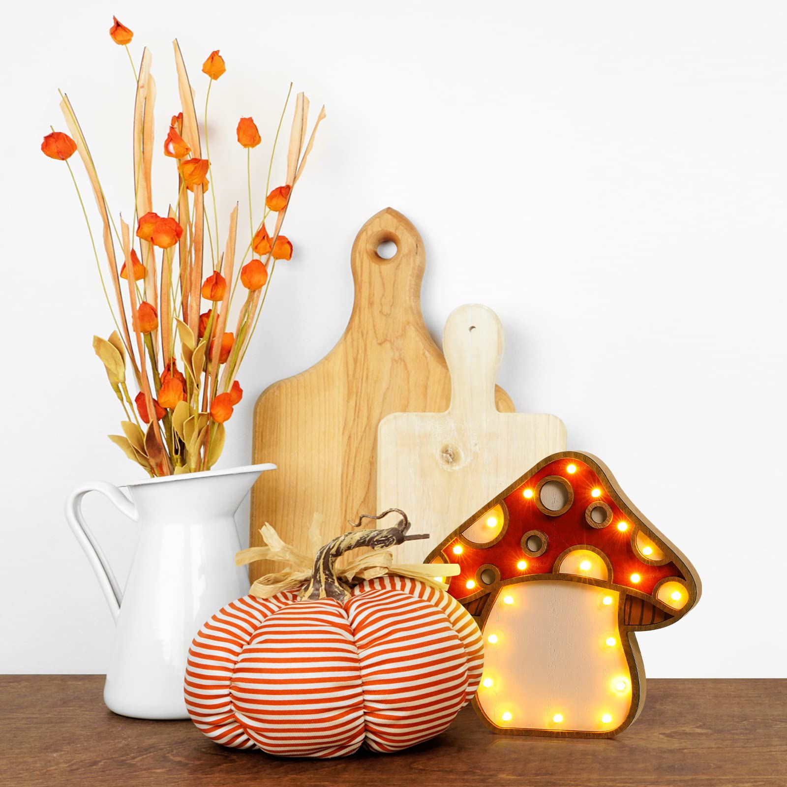 Hoteam Mushroom Led Light Wooden Vintage Lamps For Bedrooms Rustic Mushroom Aesthetic Lamp Led Light For Bedroom Dining Room Living Room Office Table Bedside Decor
