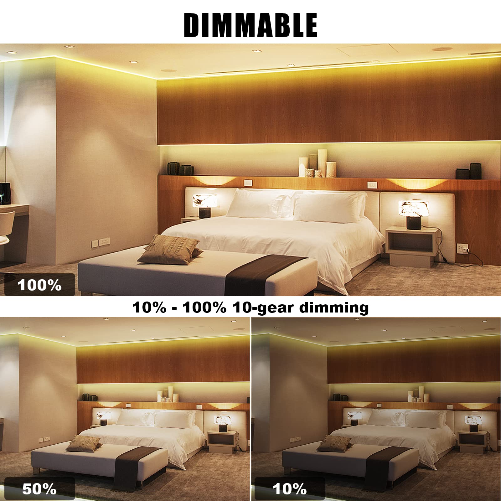 Tatazone COB LED Strip Lights 32.8ft, 3000K Warm White, Dimmable, RF Remote, Flexible Indoor Adhesive Lighting for Home Decor
