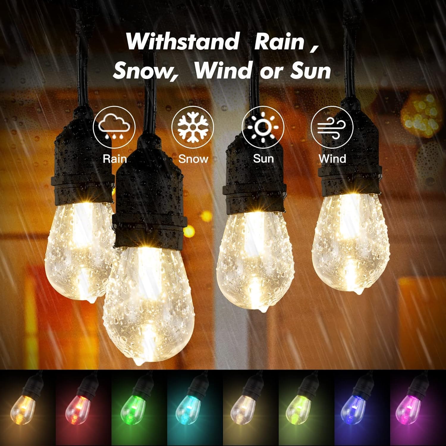 Auroraworld Outdoor String Lights, 96Ft Color Changing Outdoor String Lights, Patio Lights Outdoor Waterproof Porch Light With Remote, For Patio Decor