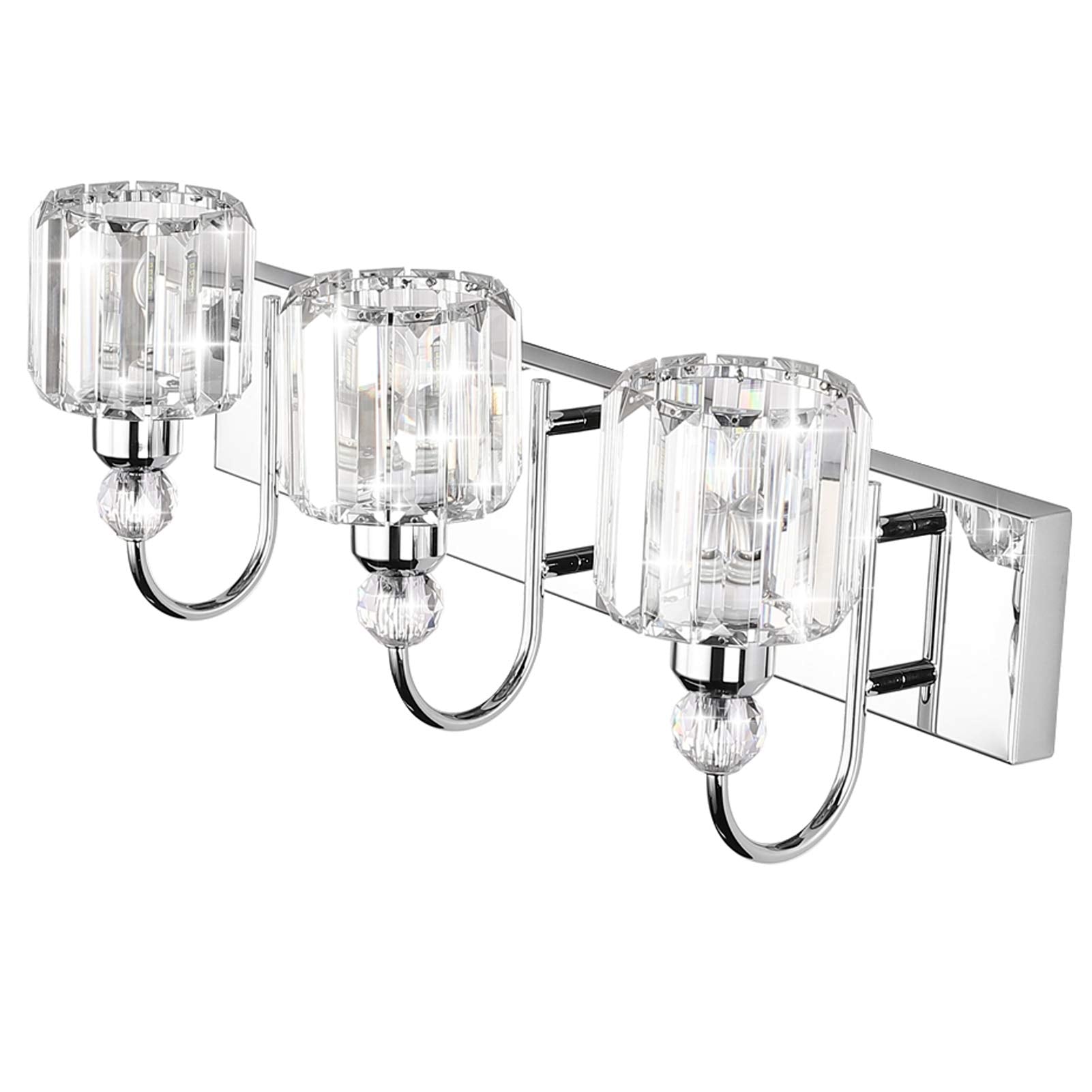 Ralbay Modern LED Crystal Bathroom Vanity Lights 3-Light Stainless Steel Fixture Round-Chrome Model 8600