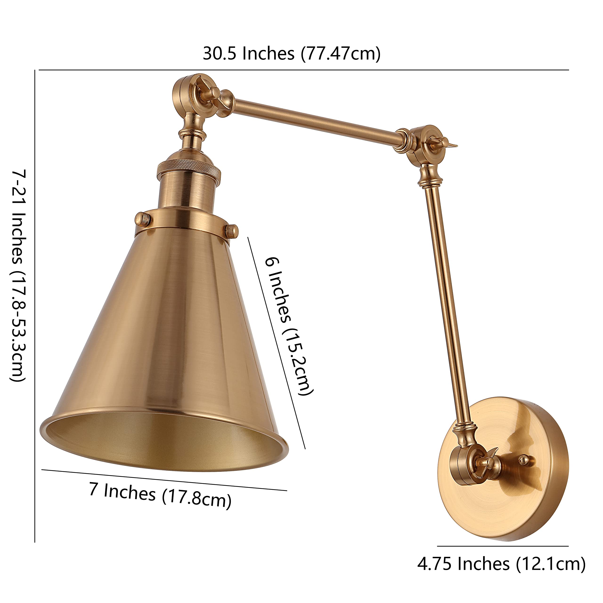 JONATHAN Y LED Wall Sconce, 7in Adjustable Arm, Brass Gold, Model JYL7461A, for Entryway, Kitchen, Bathroom, Living Room