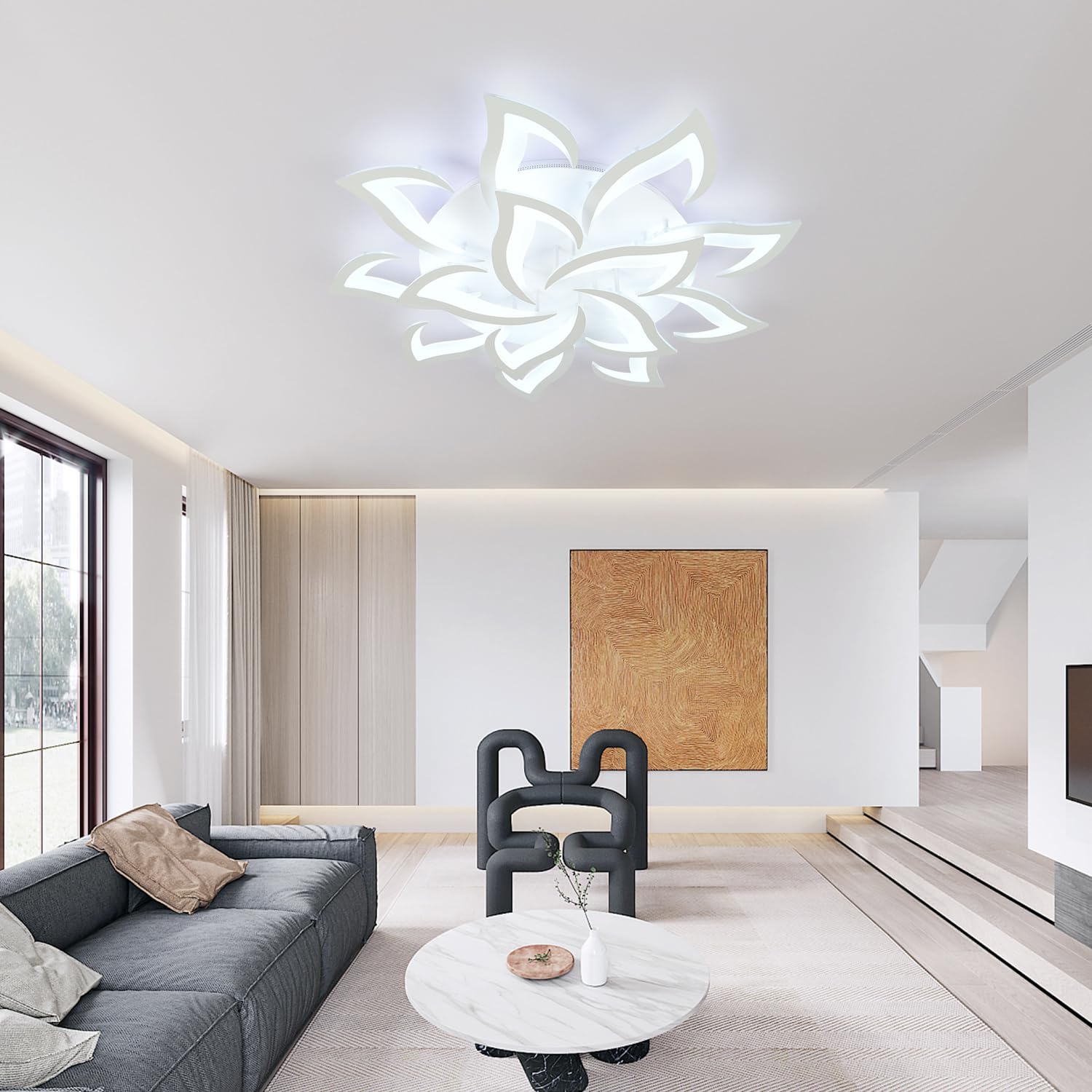 Goeco Modern Ceiling Light, 14-Petals LED Dimmable White Acrylic Flower Design Flush Mount Ceiling Light, 3000K-6500K with APP/R