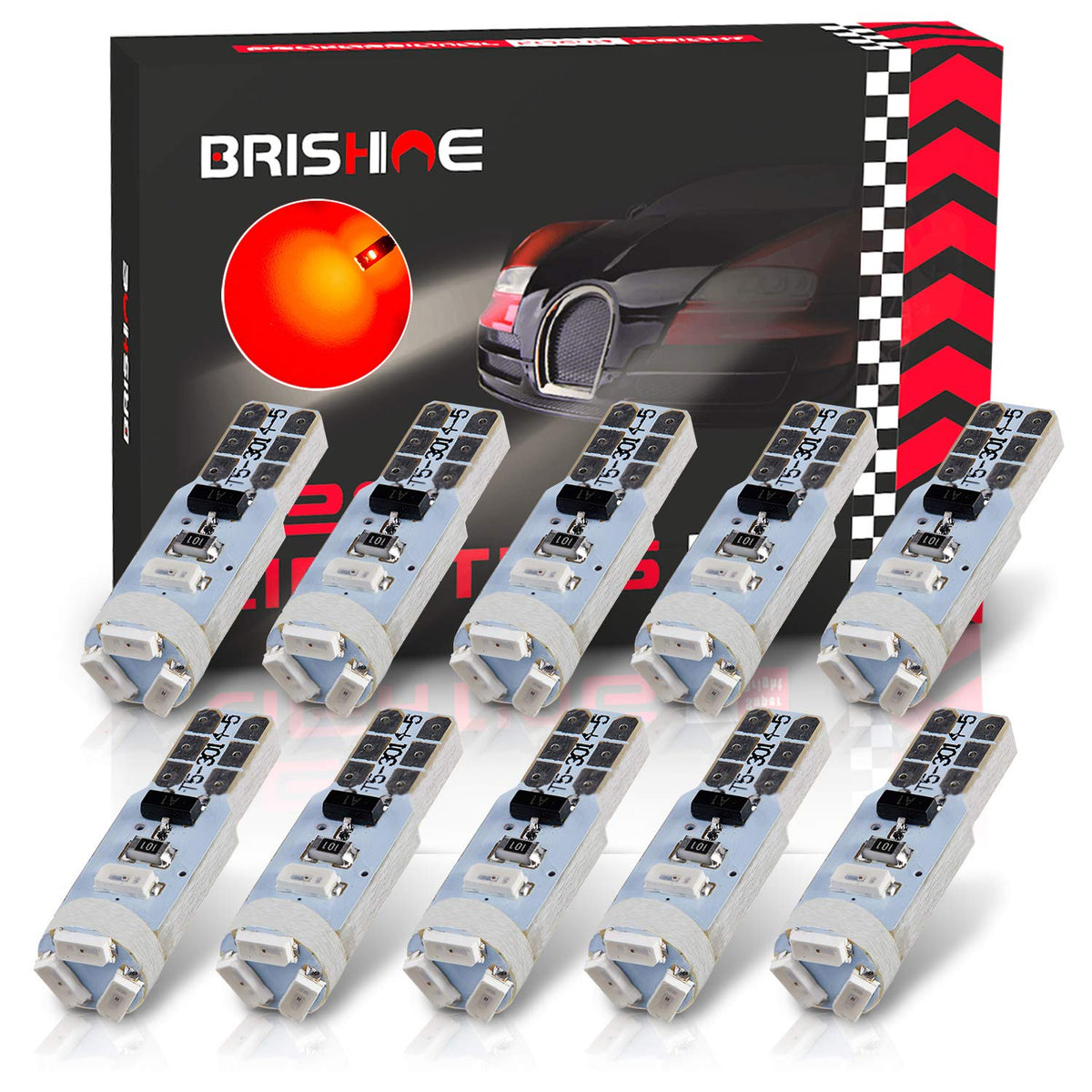 Brishine 10X T5 Led Bulbs Brilliant Red Canbus Error Free 3014 Chipsets 74 2721 Pc74 37 73 17 70 Led Bulbs For Interior Gauge Cl