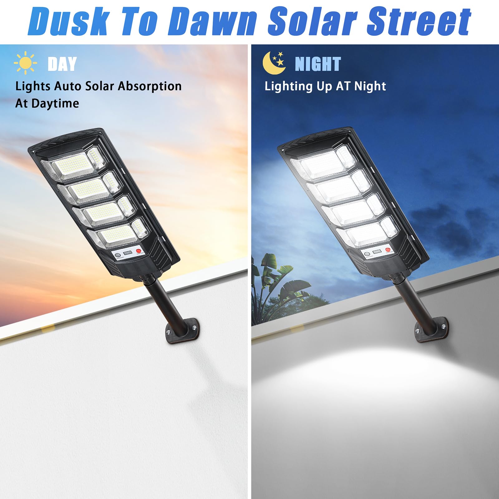 2 Pack Solar Street Lights Outdoor Waterproof 10000Lm 6500K, Solar Light Outdoor Dusk To Dawn With Wide Angle Motion Sensor And