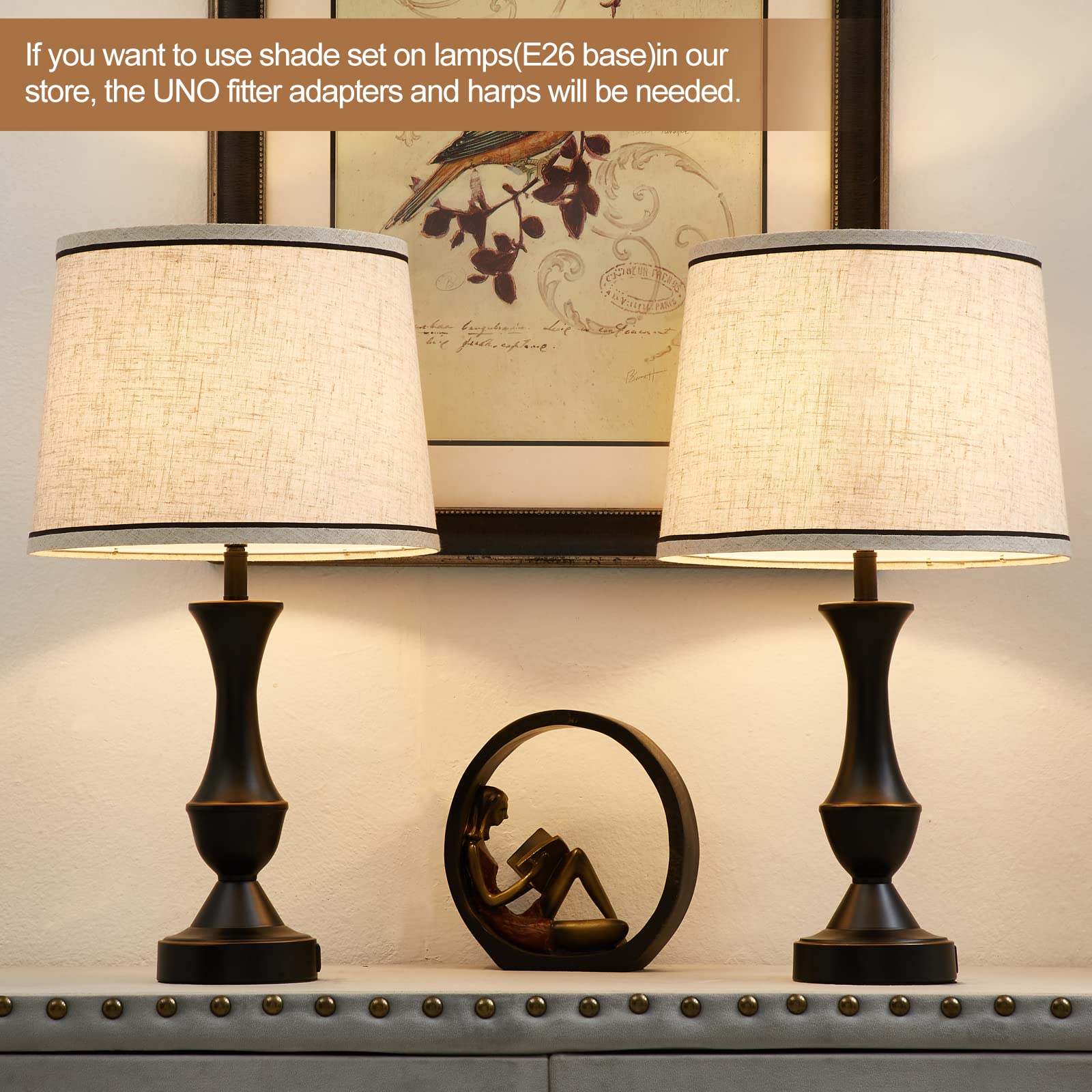 Luvkczc Drum Lampshades Set of 2, Fabric, 13in Top x 11in Bottom x 10in High, Natural Linen, Beige02, Model Lampshades