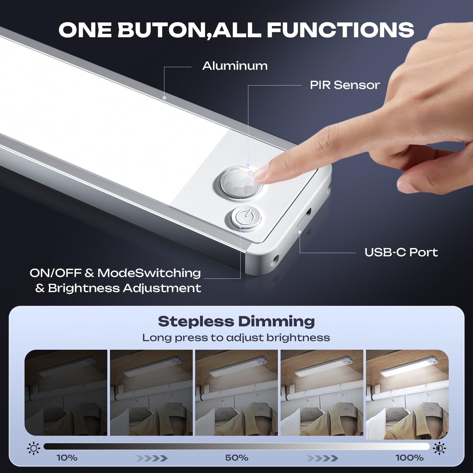 LUMIJOLI 2 Pack LED Motion Sensor Under Cabinet Lights, 14 Inch, Cool White, Rechargeable, Magnetic, Model UCL-CM-CGD35-01