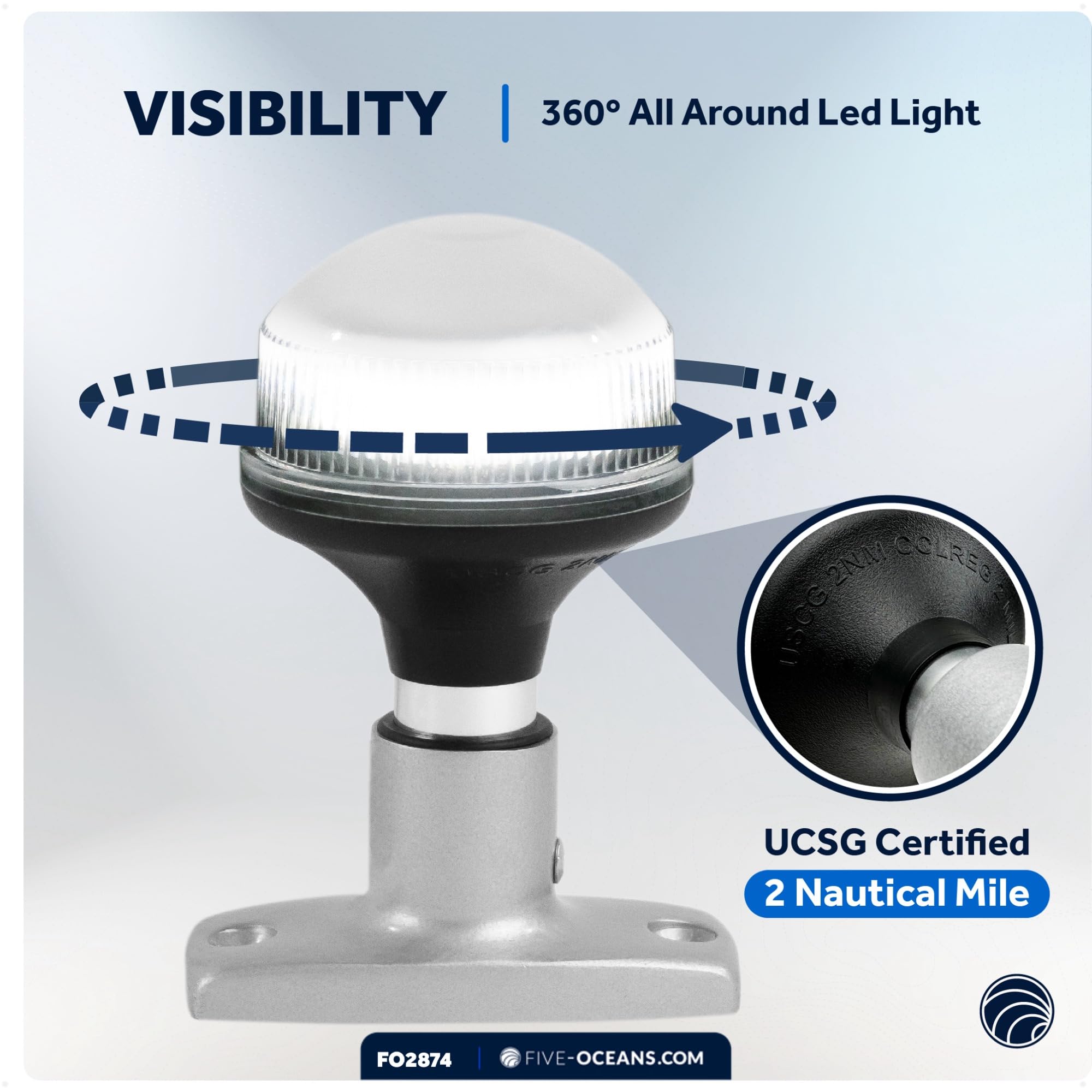 Five Oceans 12V DC Anchor Light, USCG 2NM Certified, 4-Inch Fixed Mount, Black, Model A