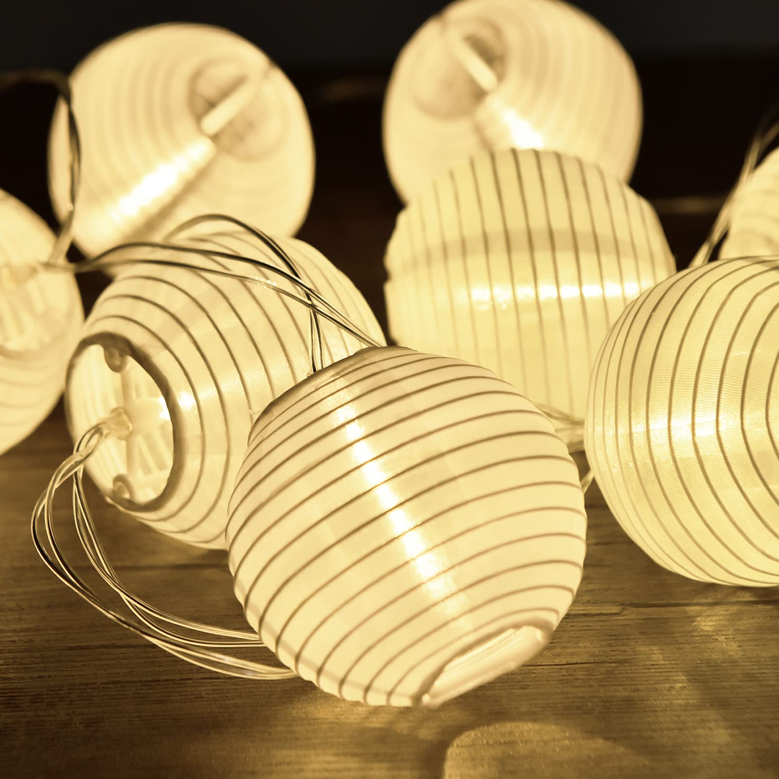 Lantern String Lights White Lantern Lights 9.4Ft Nylon Lanterns With Lights Battery Operated 10 Count String Lights Indoor Outdoor Hanging Lights For Bedroom, Nursery, Patio, Party, Wedding