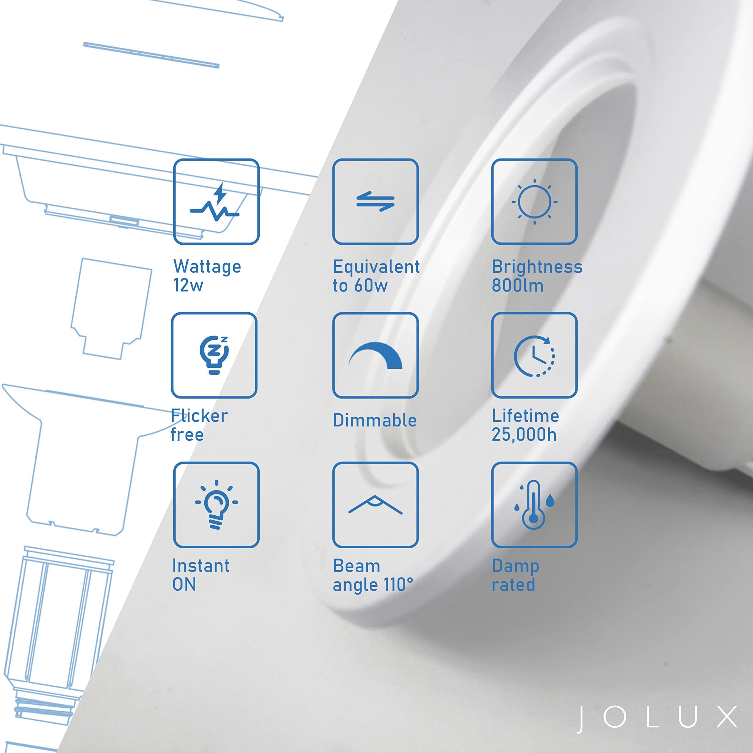 Jolux 12 Pack 5/6 Inch Led Can Lights Adjustable Recessed Retrofit Downlight,12W=60W,5000K Daylight, 800Lm,Dimmable,Etl Damp Rat