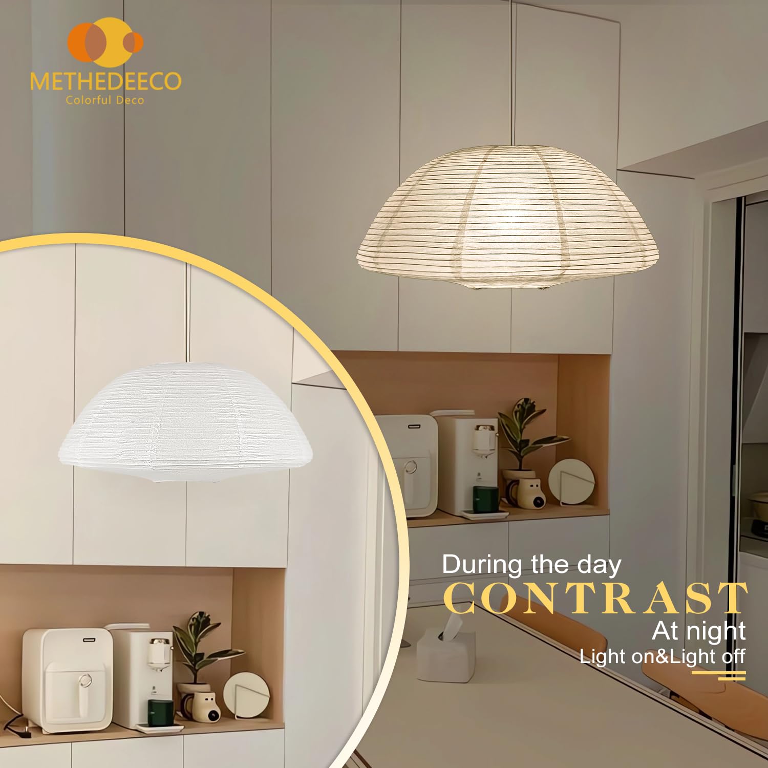 Methedeeco Paper Lanterns 20Inch Large Paperlampshade Hanging Rice Paper Lamp.Semicircularpendant Light Shade Chinese Lantern For Indoor Bedroom Living Room.Home Gift For Her