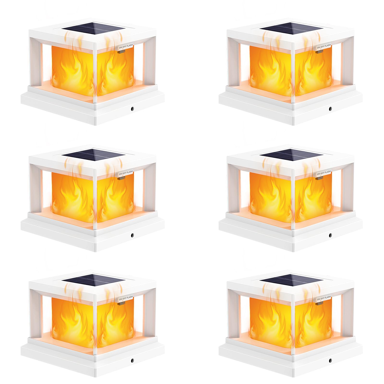 Solar Post Cap Flame Light Outdoor for 4x4 Vinyl/Wooden Post, Waterproof Solar Powered Fence Cap Light with Flickering Flame, Wh