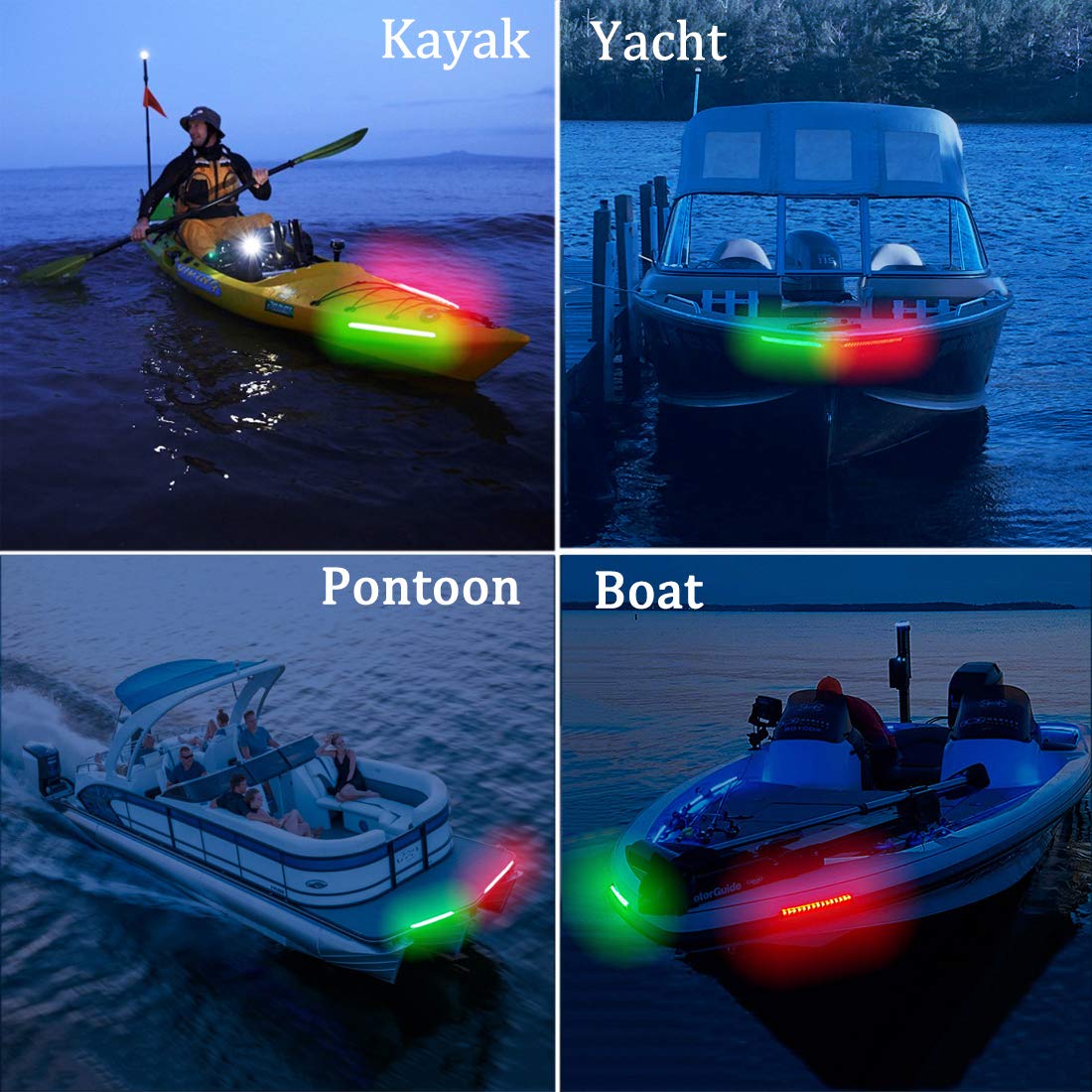 Botepon LED Navigation Lights for Boats - Red and Green Bow & Deck Lights, IP67 Waterproof, Model 2718339, Ideal for Night Fishing