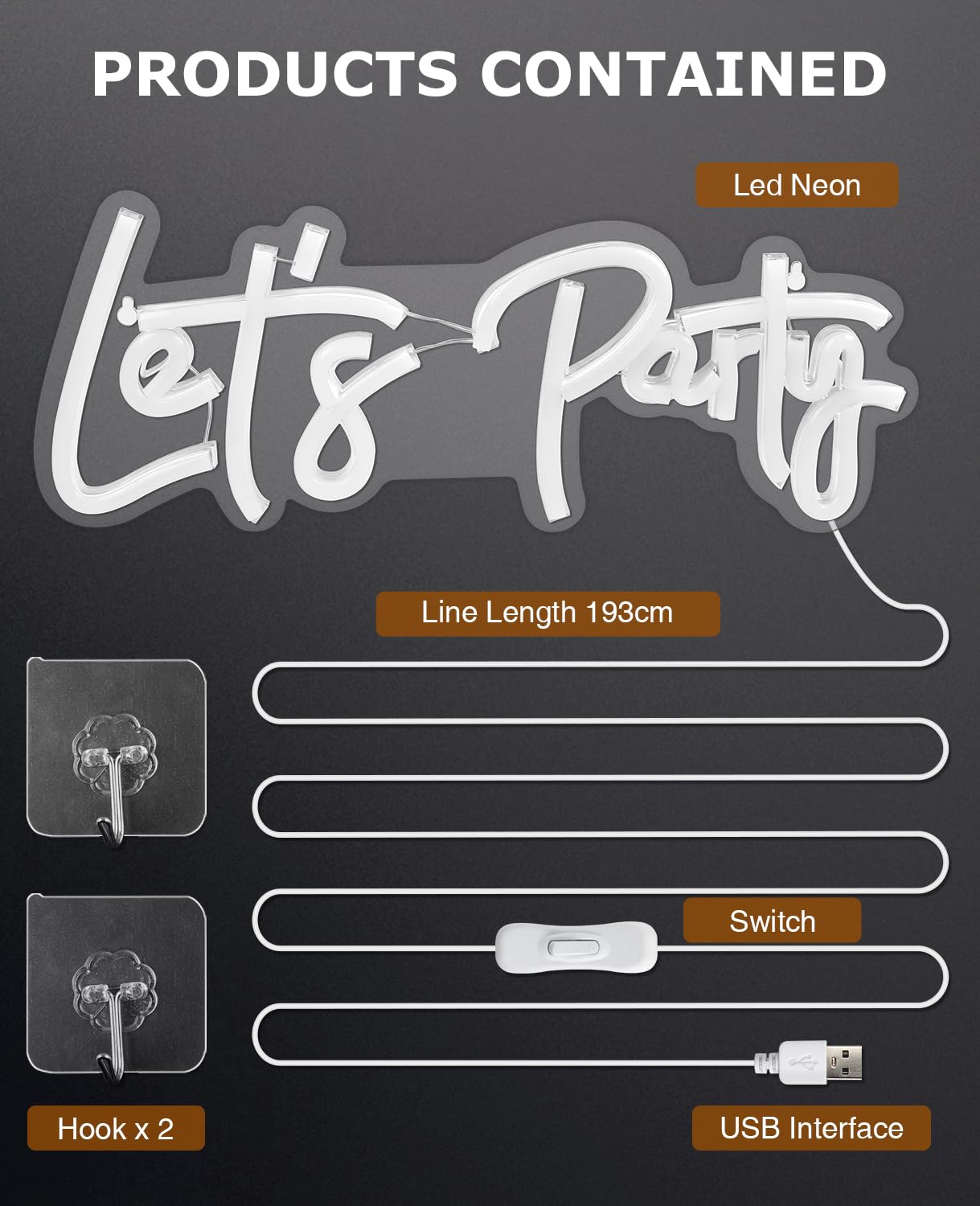 Arrinew Led Neon Light Sign - LetS Party Wall Decor, Warm White, Acrylic, Model Nhd07