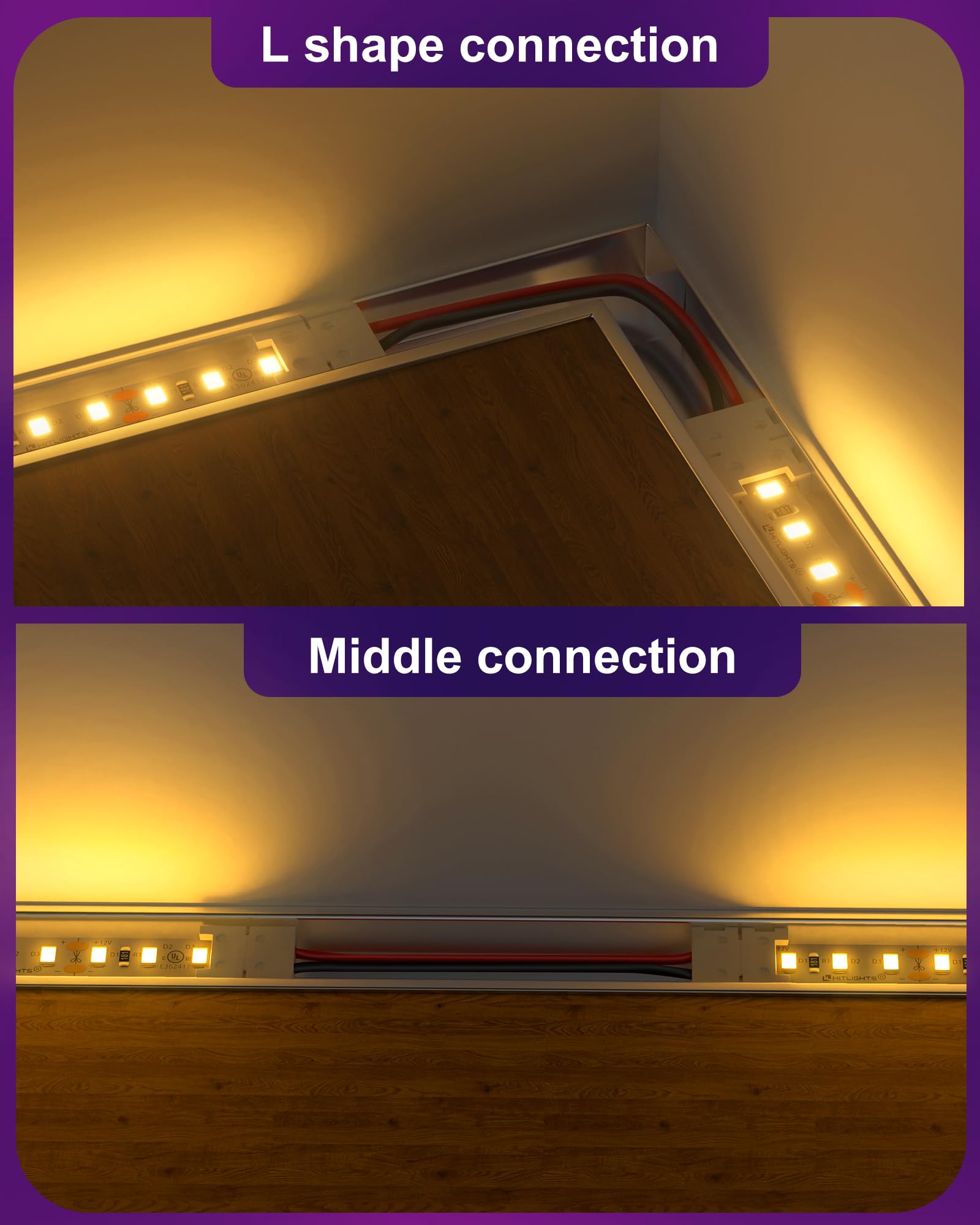 Hitlights Led Light Strip Connector, 8Mm Single Color 3528-6 Inch Any Angle Strip To Strip, 4 Pack