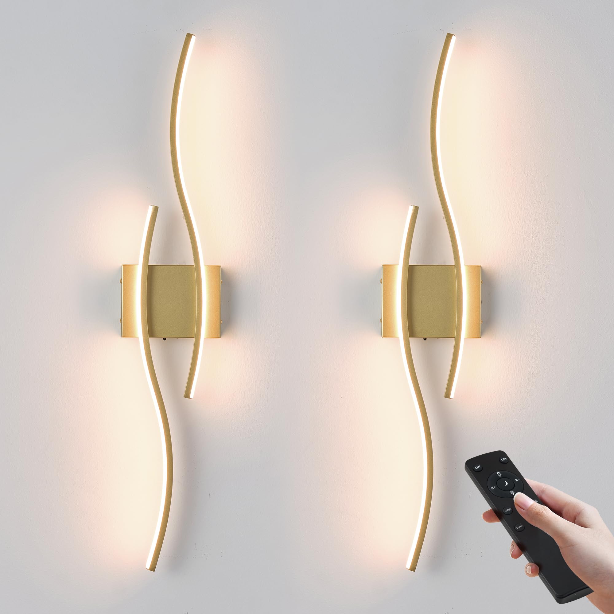 KARTOOSH Wall Sconces Set of 2, Dimmable LED, Remote Control, Gold, 31.4 Inches, Model ZM324BGD80