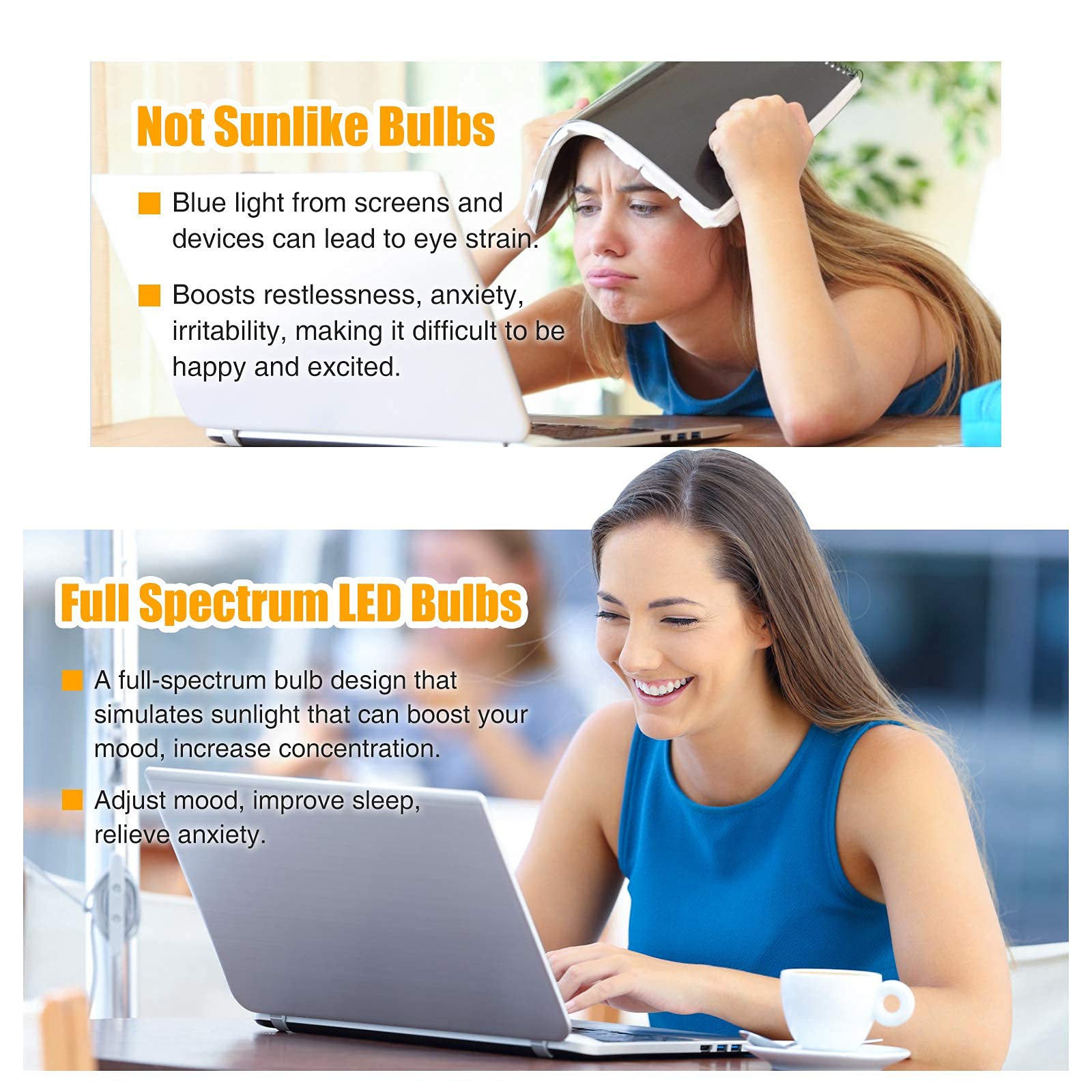 Full Spectrum Light Bulb, 6000K Natural Sunlight Bulbs, 9W 60W Equivalent Led Light Bulb, Natural Light Bulbs A19, E26/E27 Led Light Bulbs For Home, 3 Pack