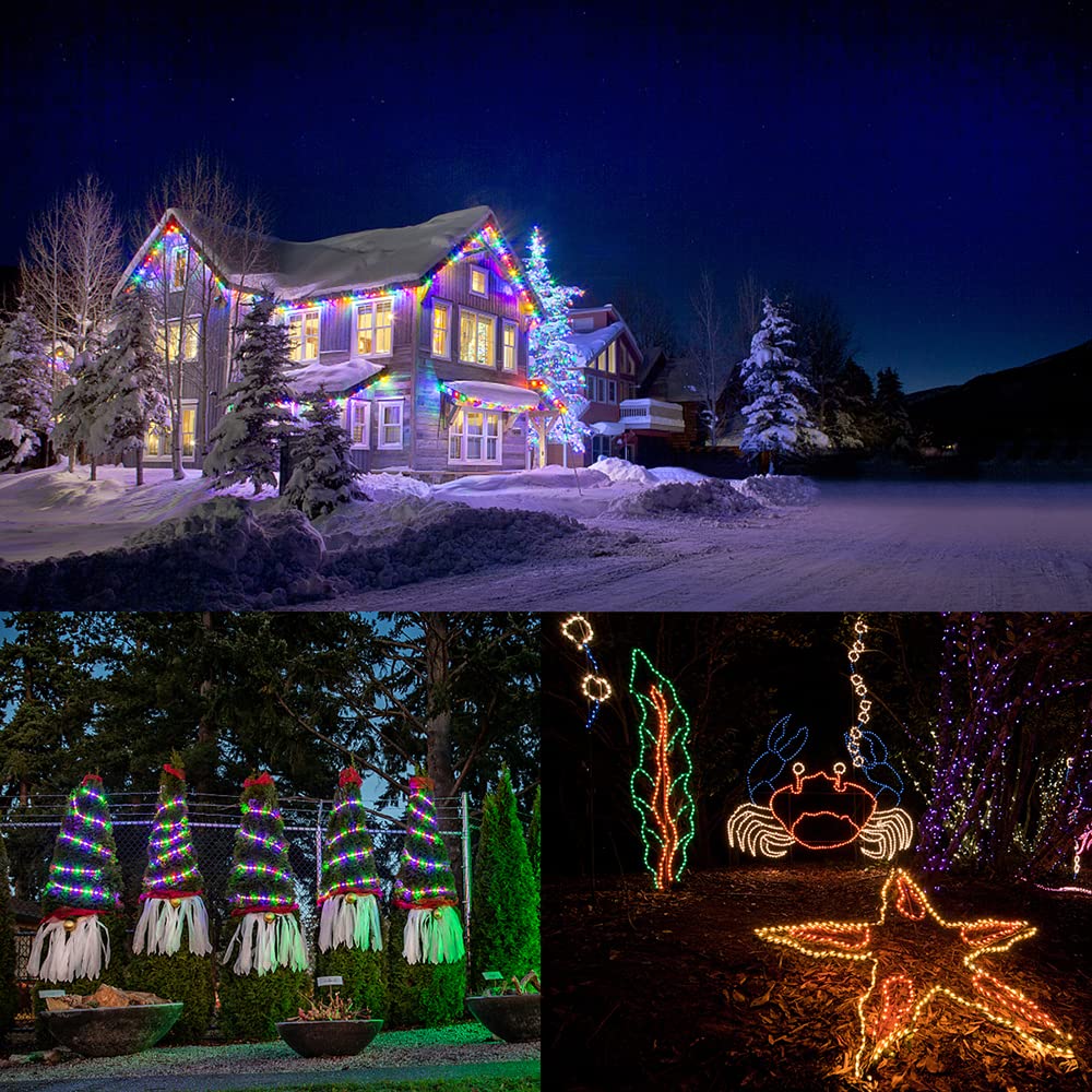 DINGFU 50ft LED Waterproof Rope Lights, Multicolor, PVC Tube and Copper Wire, Indoor Outdoor Use