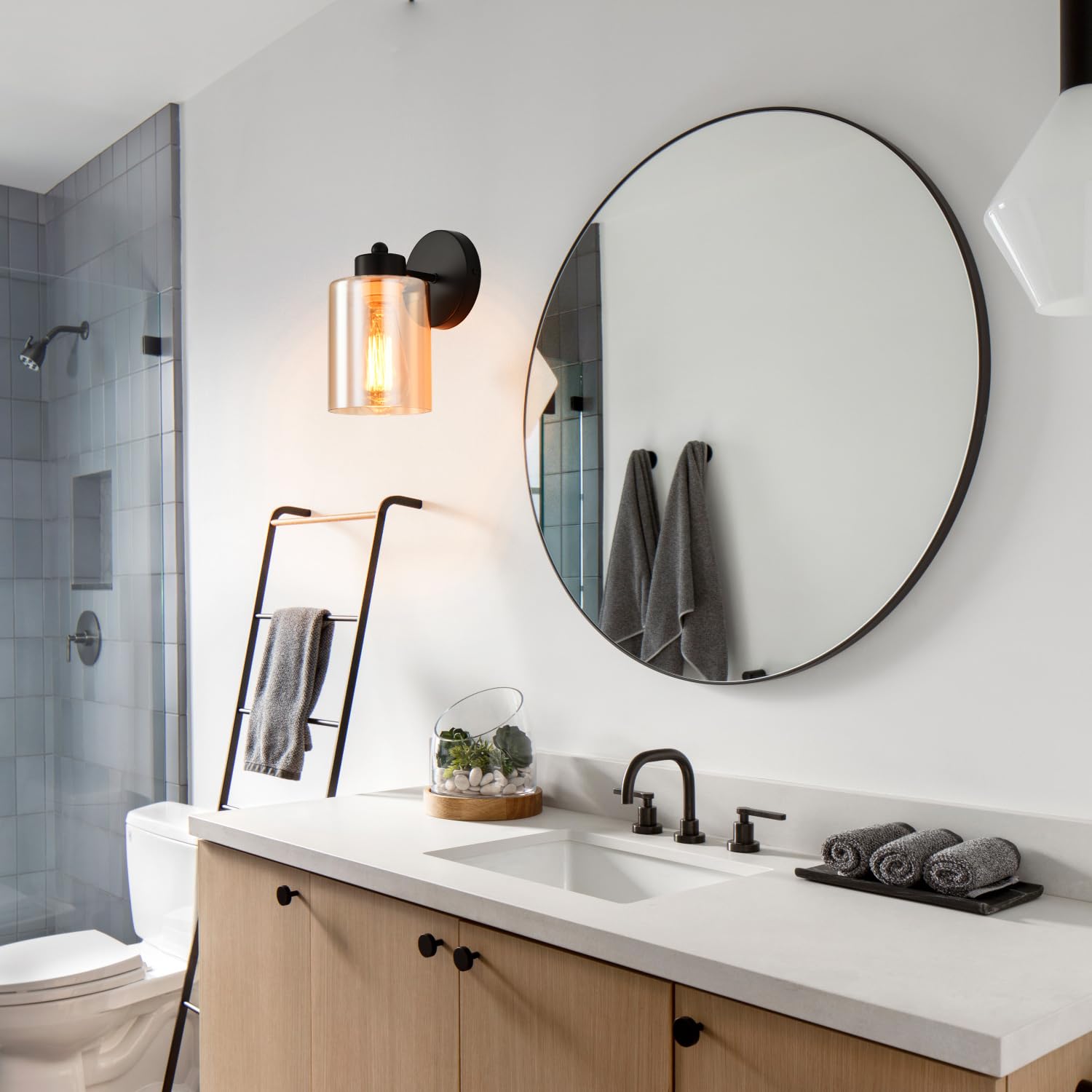 Kenmi Metal Sconces Wall Lighting With Clear Glass Shade,Bathroom Black Vanity Light Matte Black Wall Sconce, Matte Black Vanity