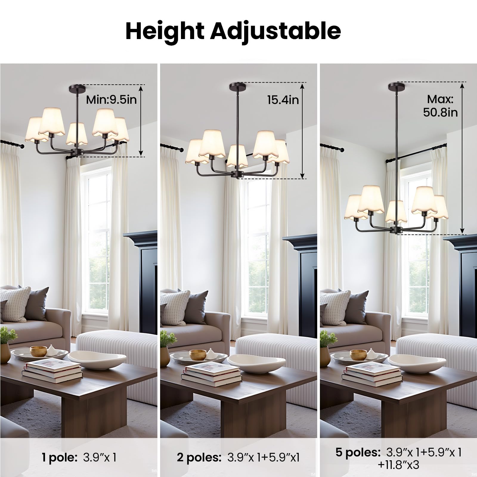 Kaisite Black Chandelier For Dining Room - 5-Light Farmhouse Dining Room Light Fixture Over Table Industrial Kitchen Lighting Fixture Ceiling Hanging Chandelier For Bedroom Living Room Foyer Entryway