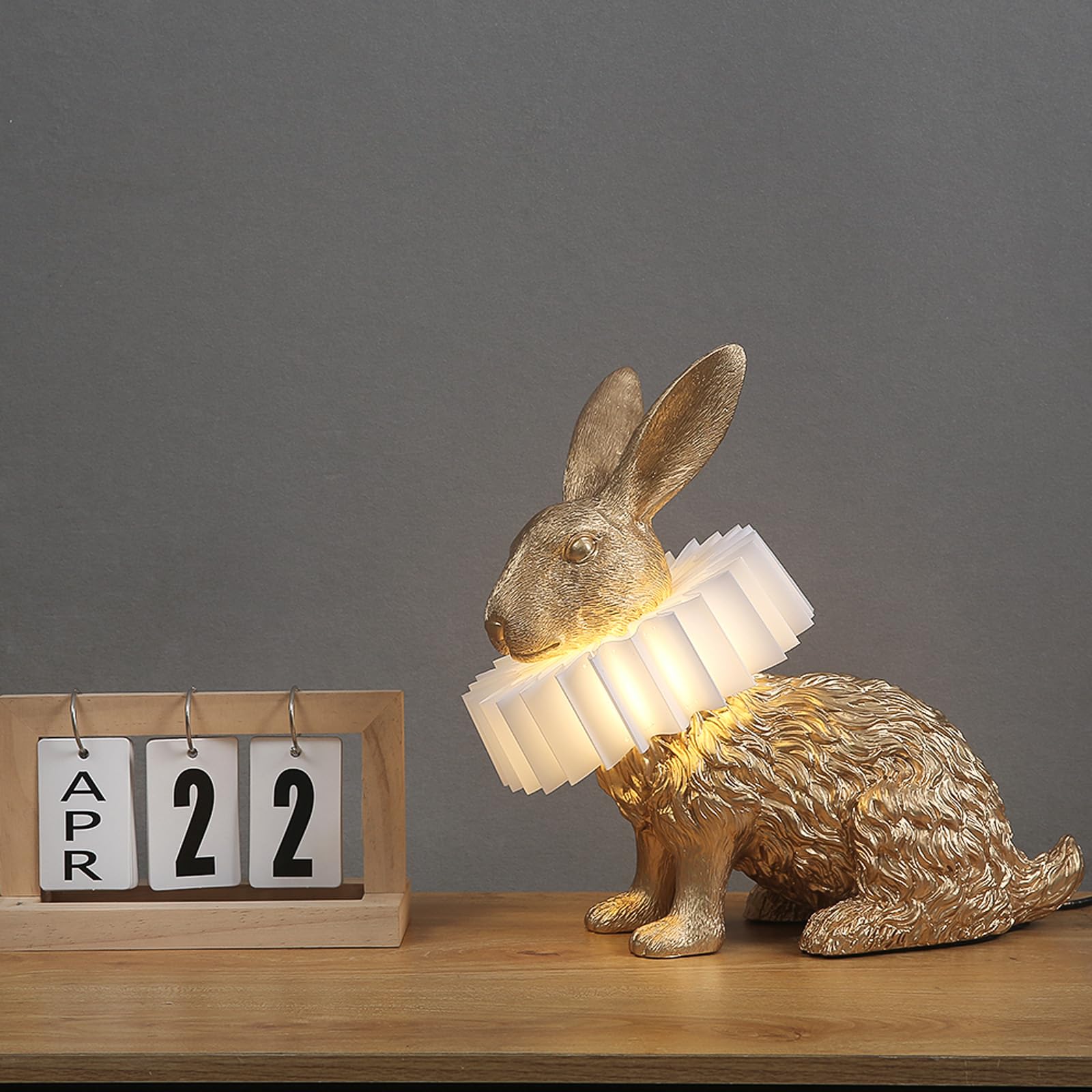 Lazhug Scarf Rabbit Table Lamp,Resin Crafted Gold Bunny Lamp Featuring White Pleated Pc Lampshade,Usb Plug,Energy-Efficient Nigh