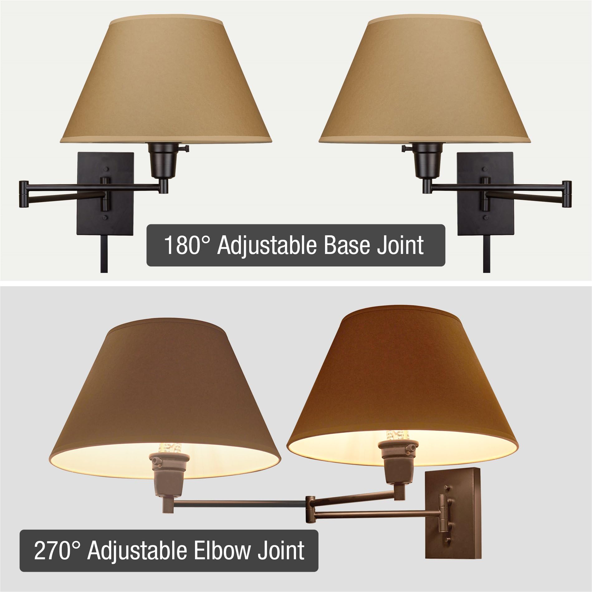 Kira Home 15in Swing Arm Wall Lamp, Metal, Opaque Beige Paper Shade, Black Finish, Plug in/Wall Mount, Model RV-W22-227489