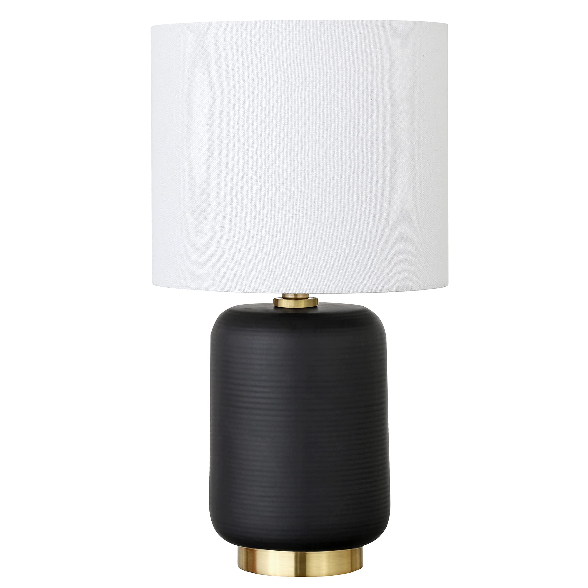Henn&Hart 15 Modern 1-Light Table Lamp with Chiffon White Fabric Drum Shade for Living Room, Bedroom, or Office, Flat Black
