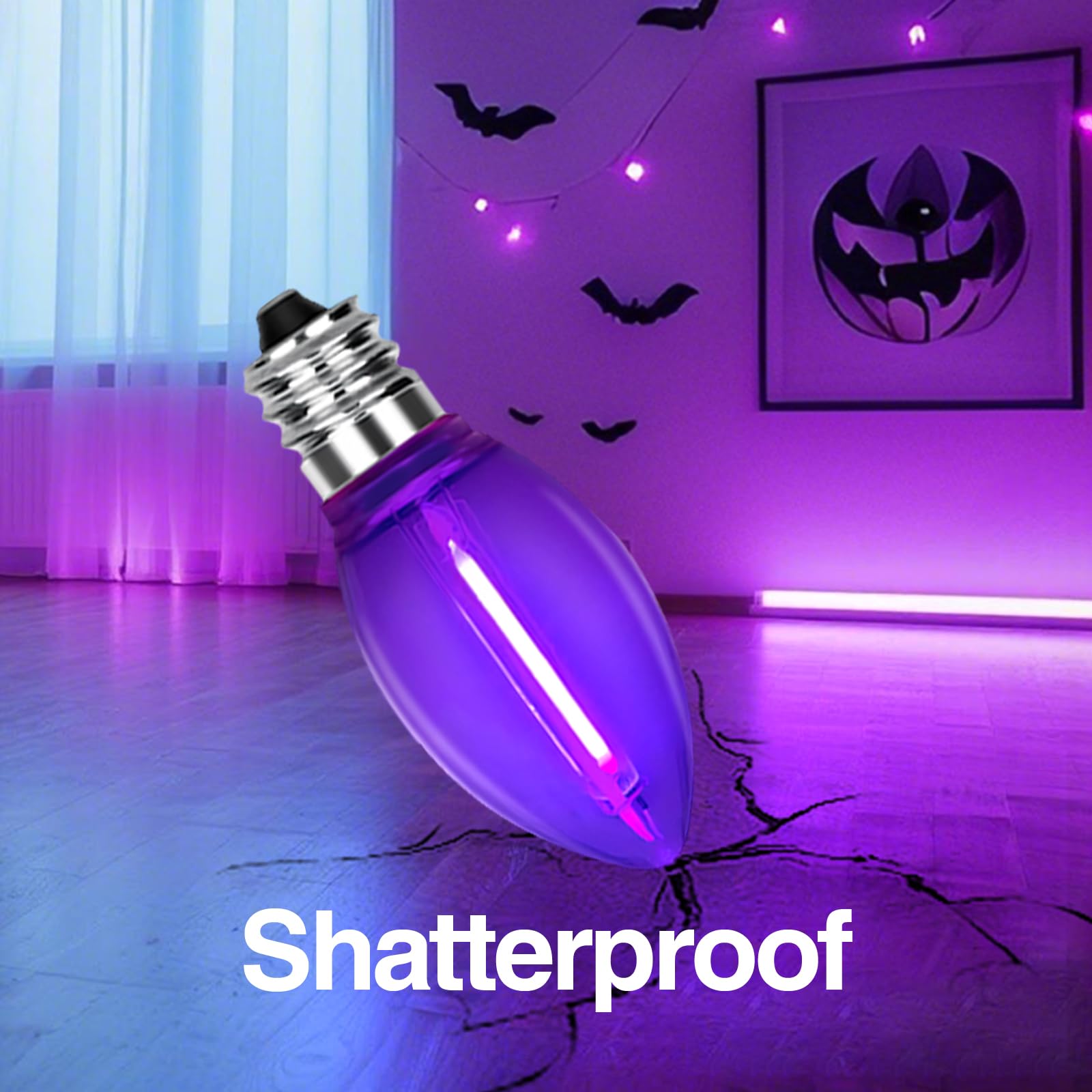Chysuper 25 Pack C7 Replacement Bulbs  Dark Purple Led Halloween Light Bulbs  E12 Candelabra Base For Christmas Thanksgiving Xmas Tree Holiday Patio Outdoor String Lights Decor