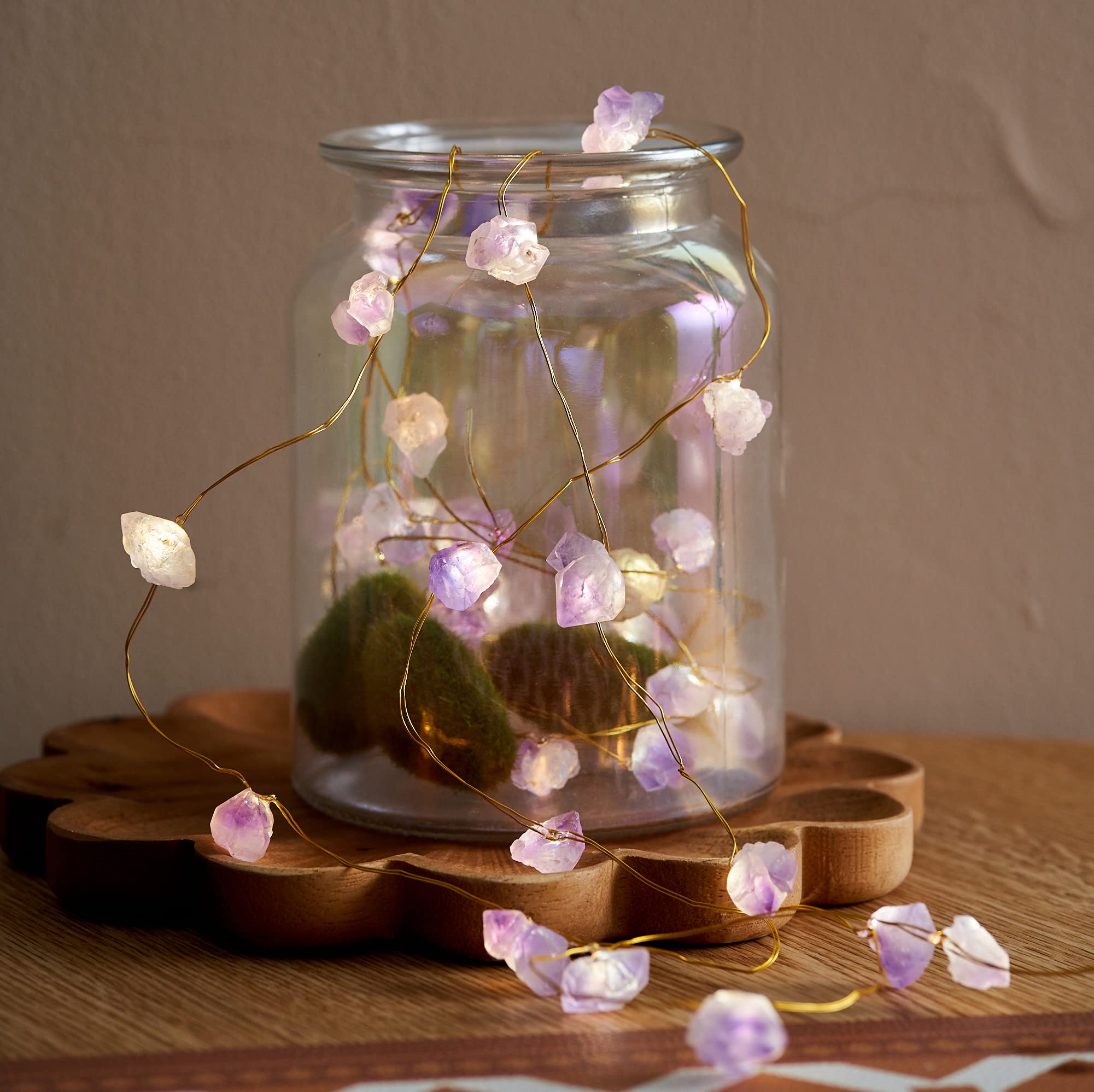 MIYA LIFE Nature Amethyst Crystal String Lights - 10FT 40LEDs, USB/Battery Operated, Purple Grape Crystal Fairy Lights for Bedroom and Office