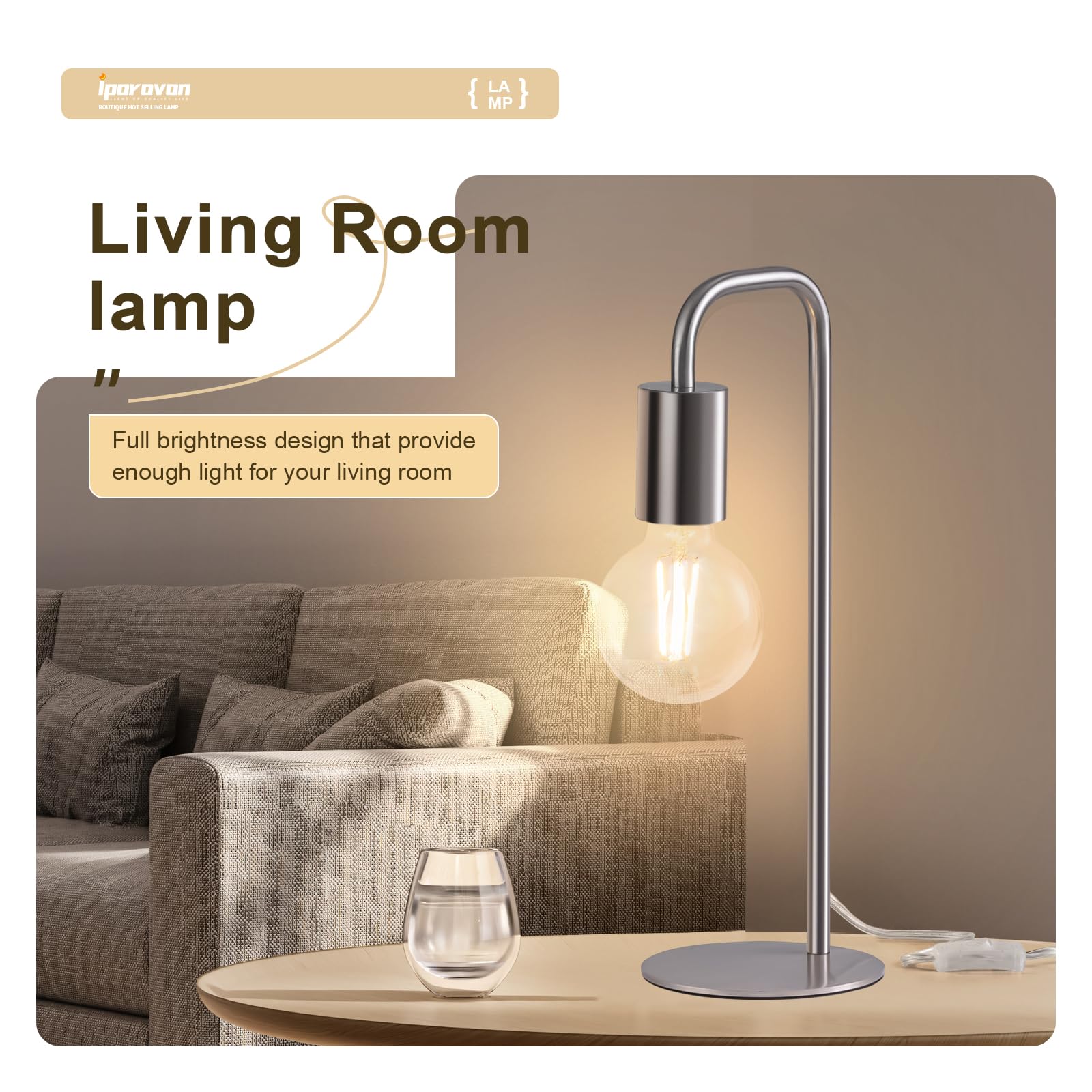Iporovon Industrial Table Lamp For Bedroom, Small Side Table Lamp For Nightstand With Wire Switch, E26 Socket Base, Modern Desk