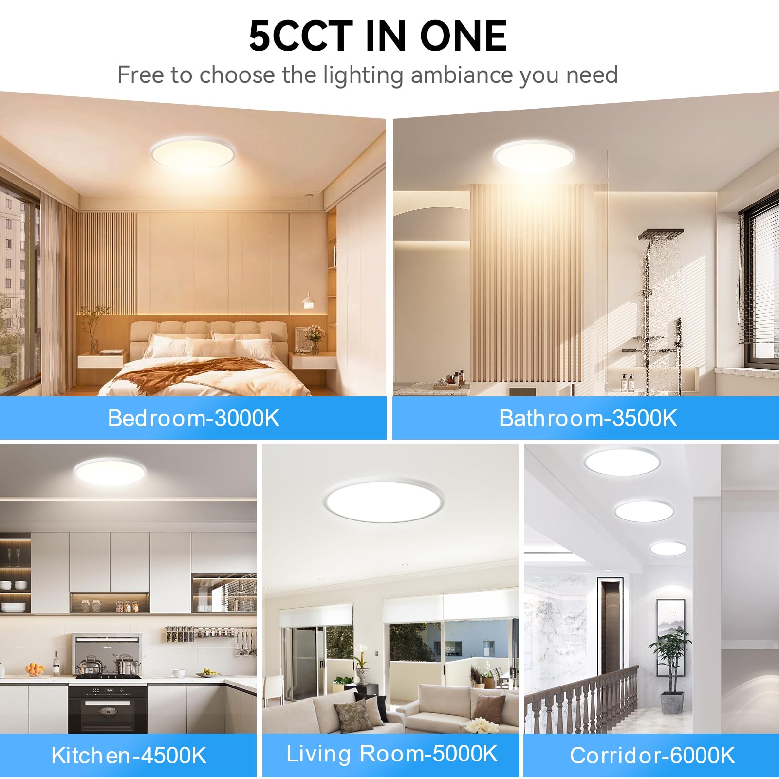 12Inch Dimmable Led Ceiling Lights, 5 Colors Selectable (3000K-6000K) Flush Mount Ultra Thin Led Lights, 0.87Inch For Living Roo