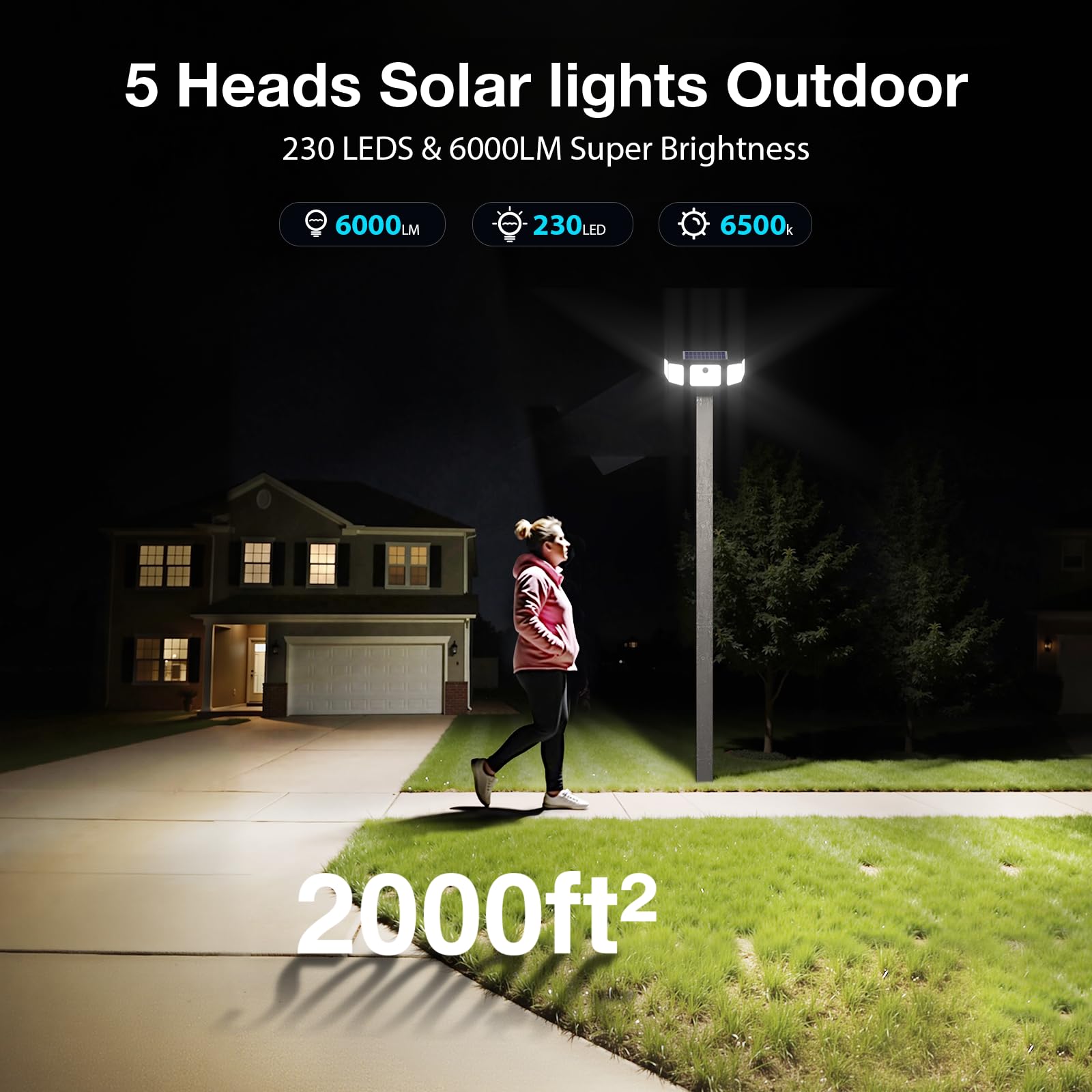 SZPOWER Solar Flood Lights 6000LM, 230 LED, Motion Sensor, Waterproof, Remote Control, Black, Model SZC10A5-TY, 1 Pack