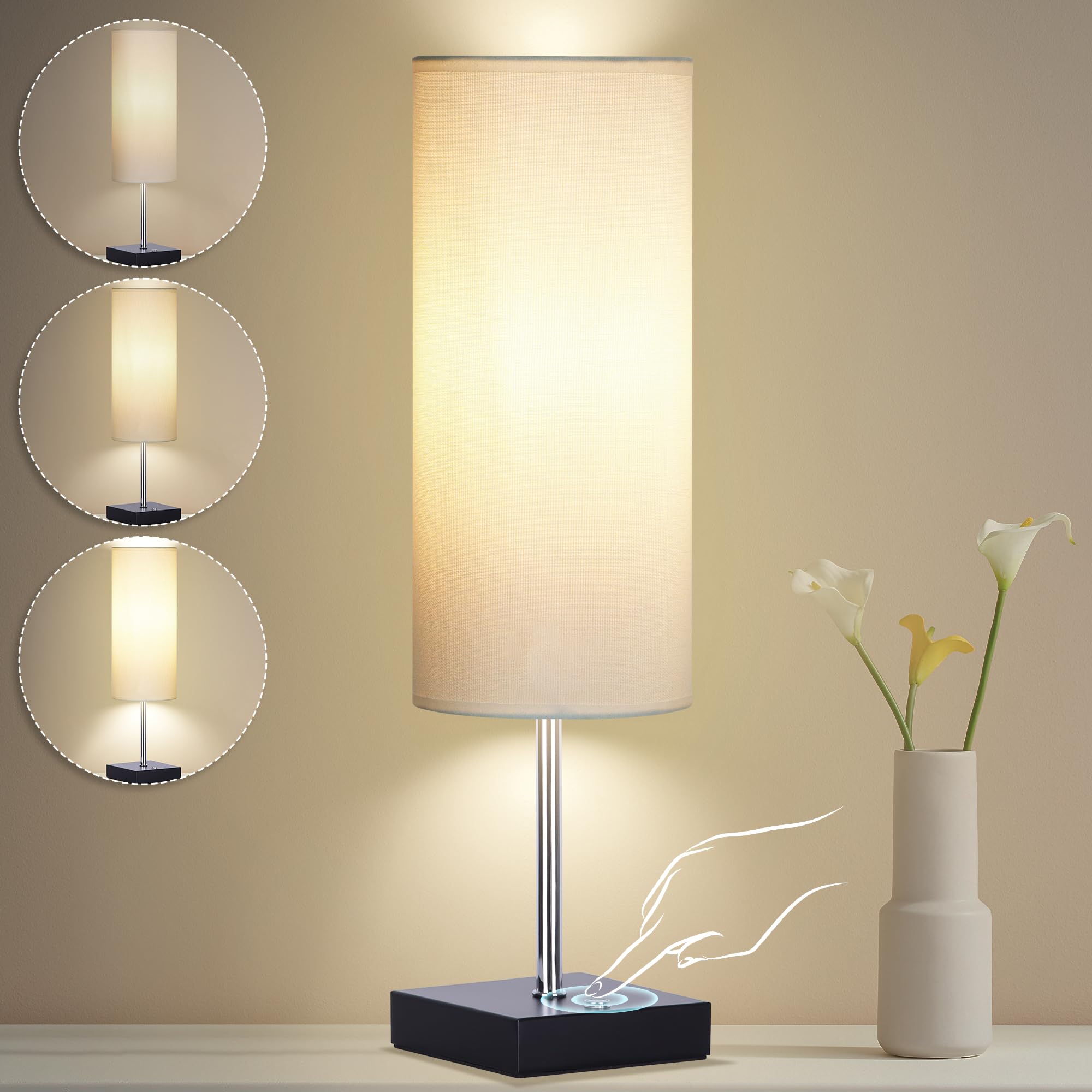AVV Cordless Table Lamp - 5000mAh Battery, Touch Control, 3 Modes, 18 Inch, White, Model RD-BTL4W-003