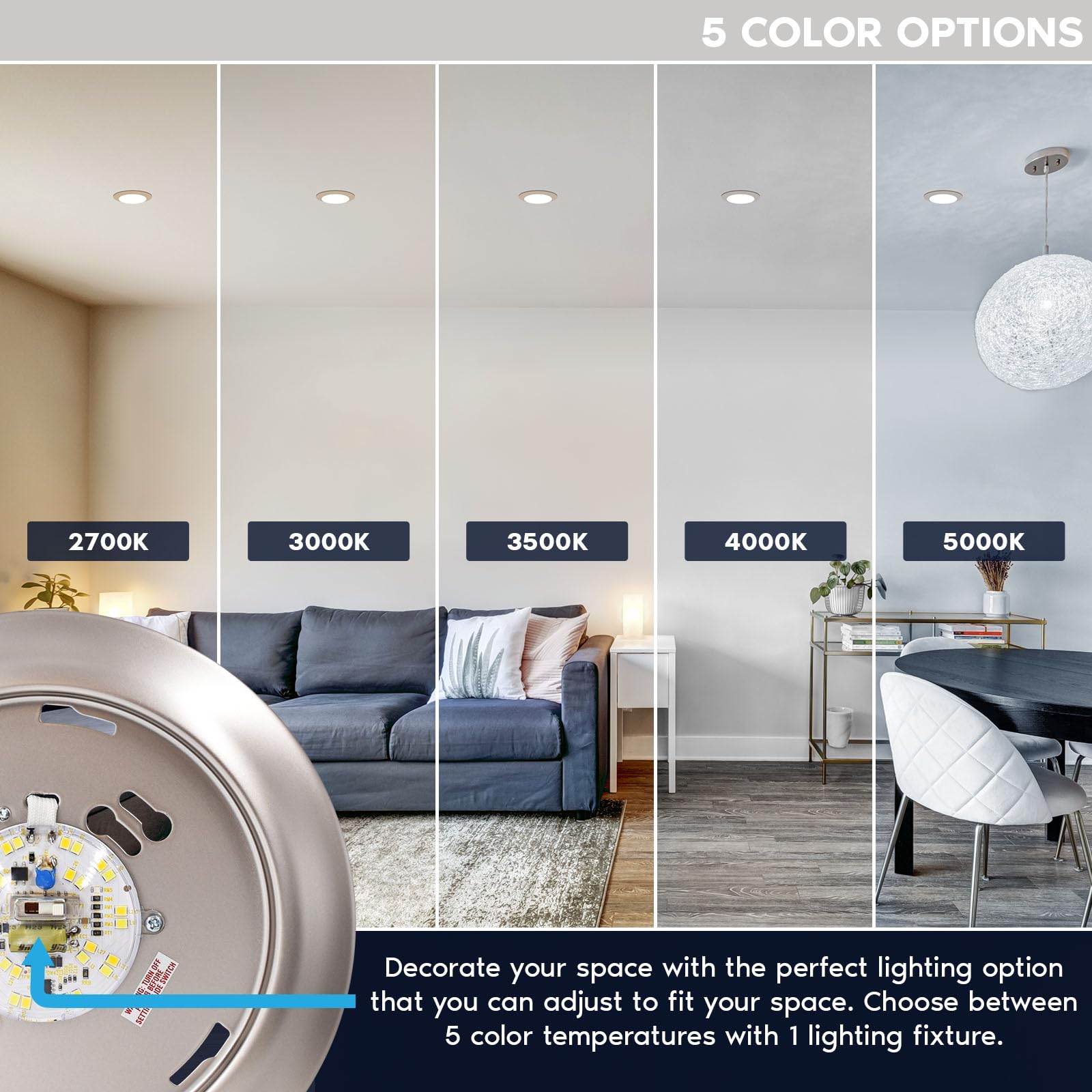 LUXRITE LED Disk Lights, Dimmable Ceiling Light, 12.5W 1000LM, 5CCT 2700K-5000K, 4 Count,