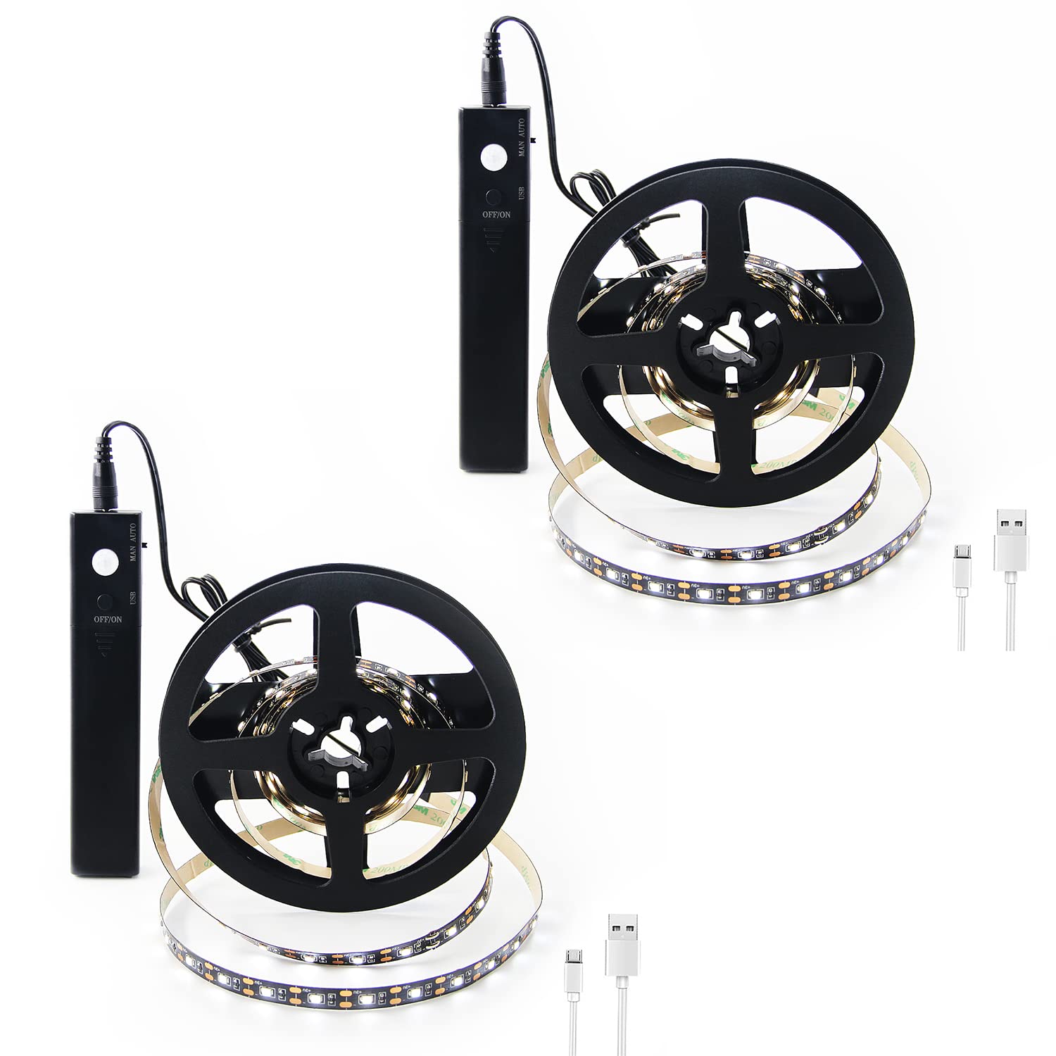 VST PIR Motion Sensor Controller Strip Light, 6.56ft, 2 Pack, Black, Model BT13, Battery-Powered, 6500K LED