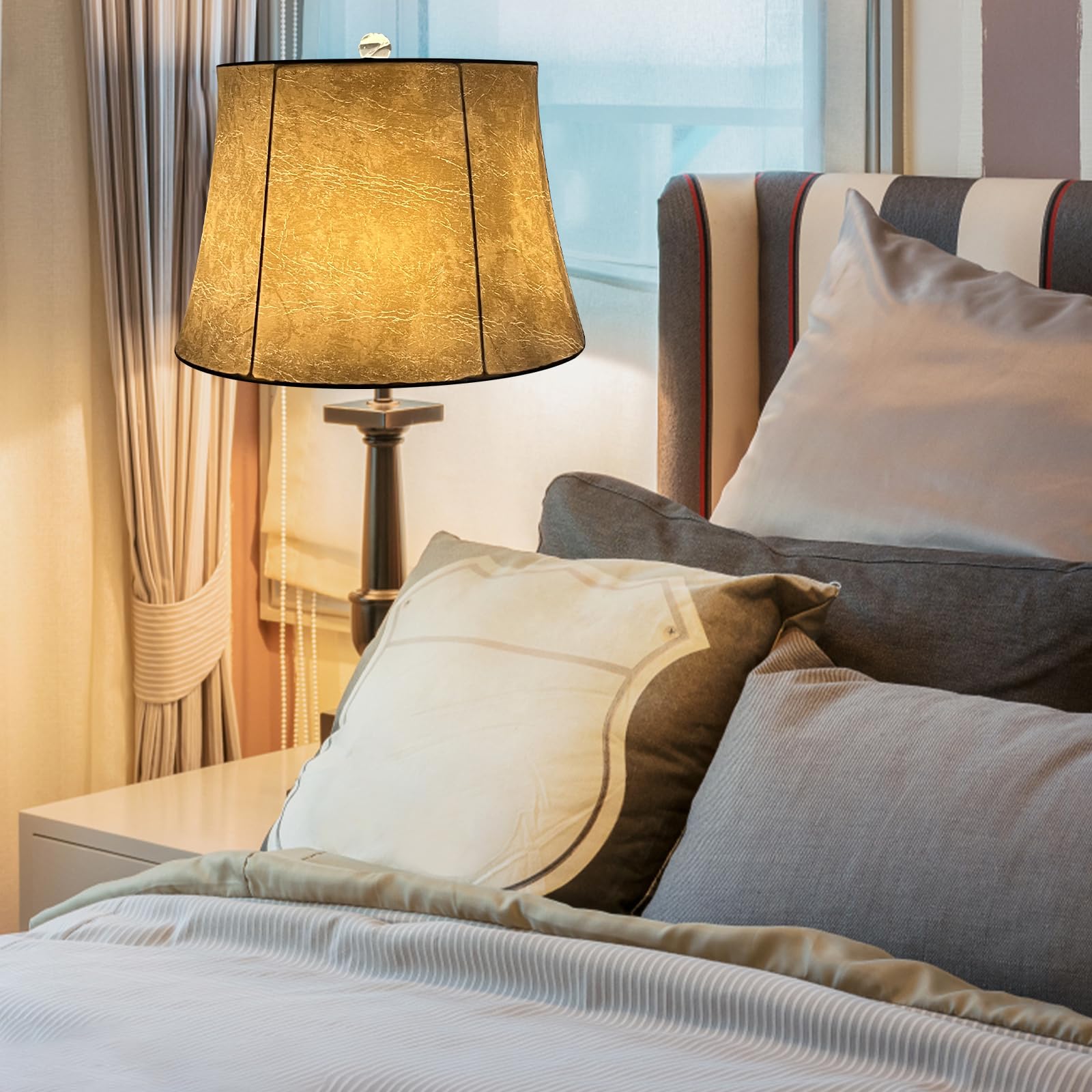 Tootoo Star Drum Lampshade, Leather, 12X16X11, Seaside Village, Spider Fitter For Table & Floor Lamps, Model 0203Ss